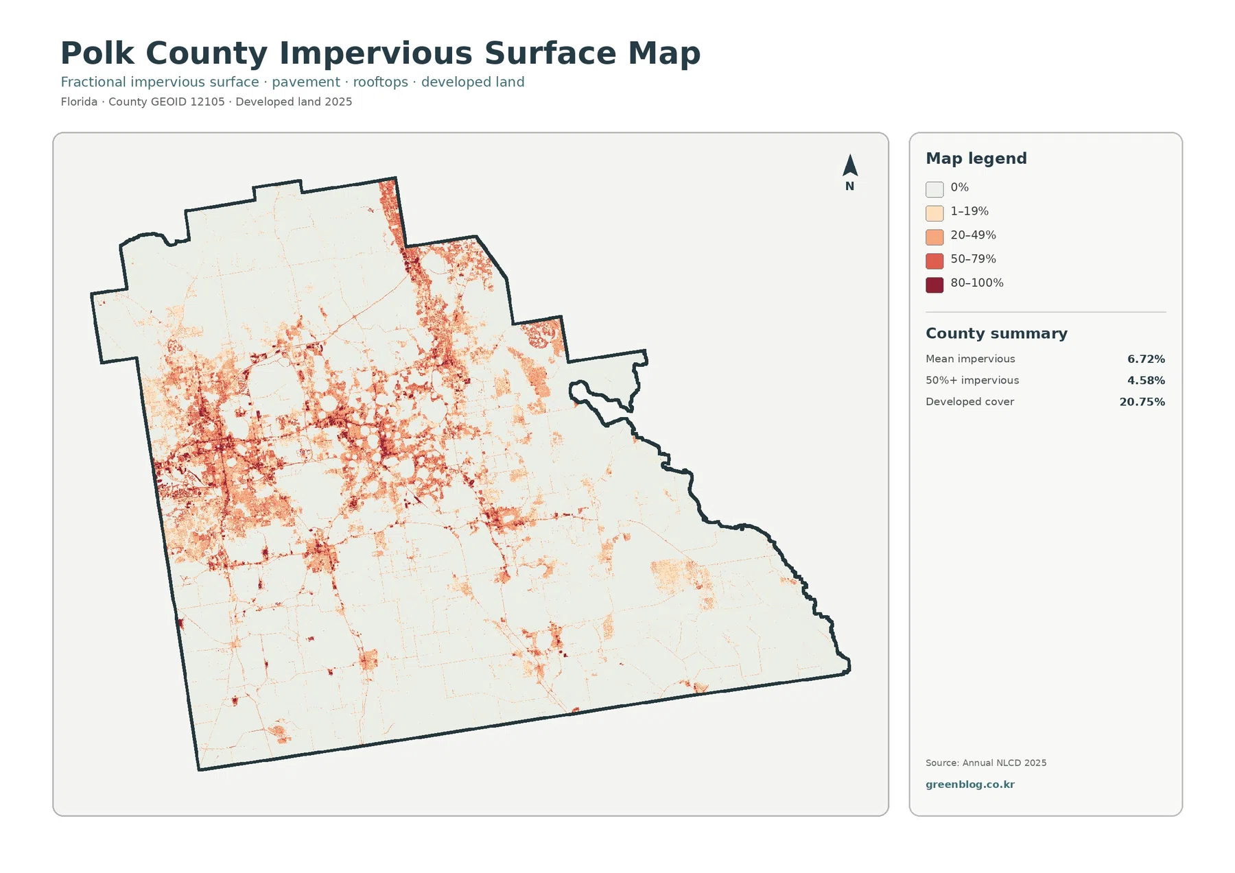 Polk County impervious surface and developed land map