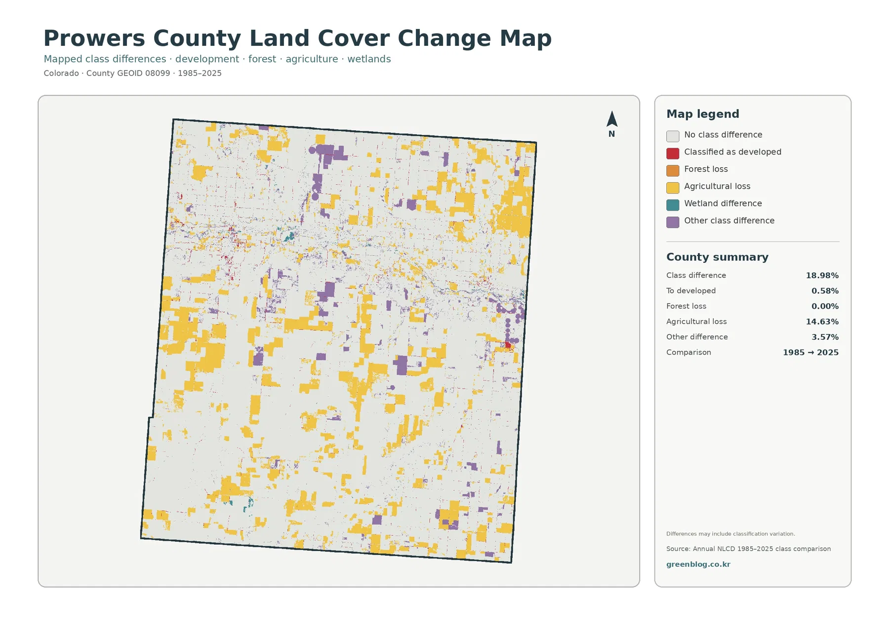 Prowers County land cover change map