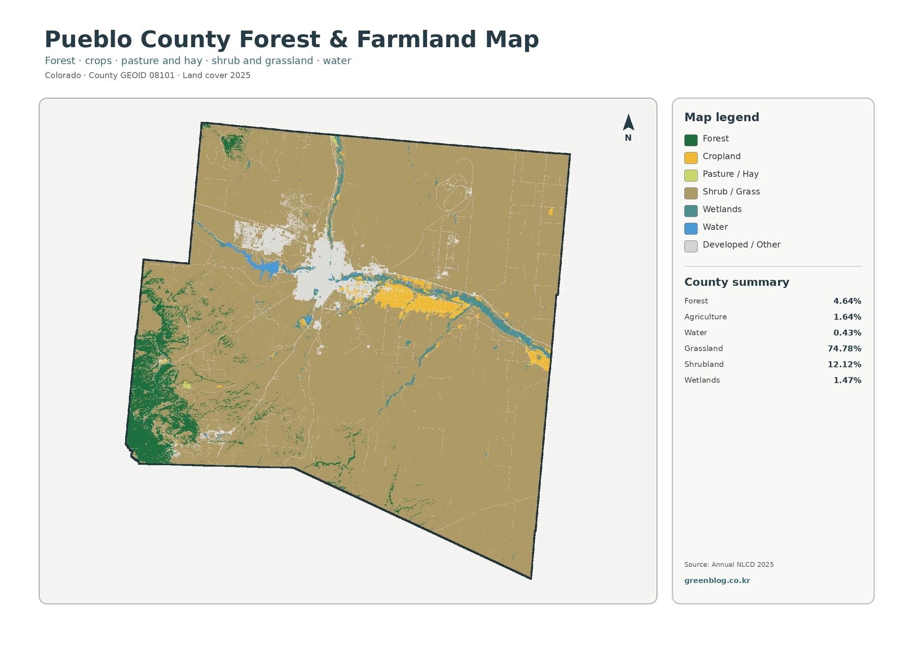 Pueblo County forest and farmland map