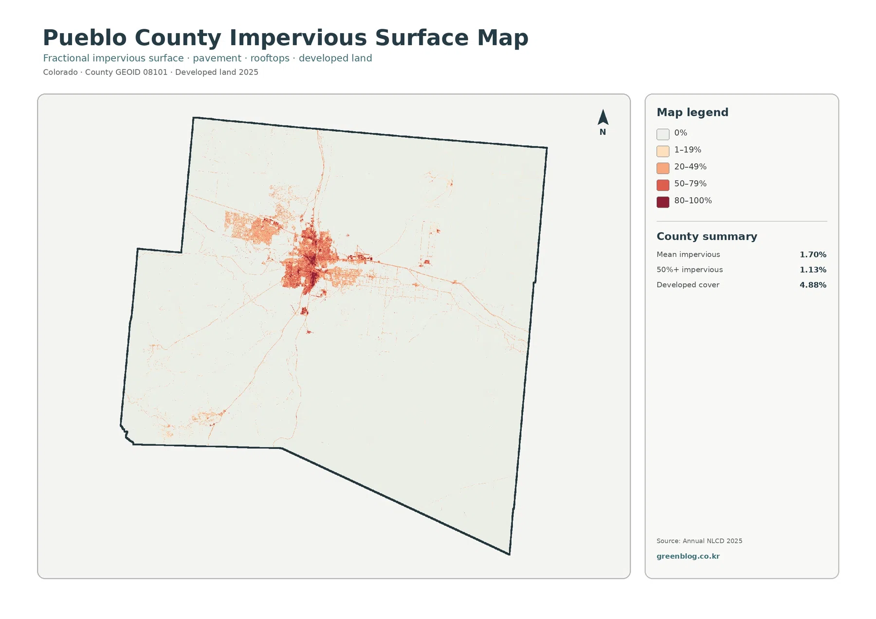 Pueblo County impervious surface and developed land map