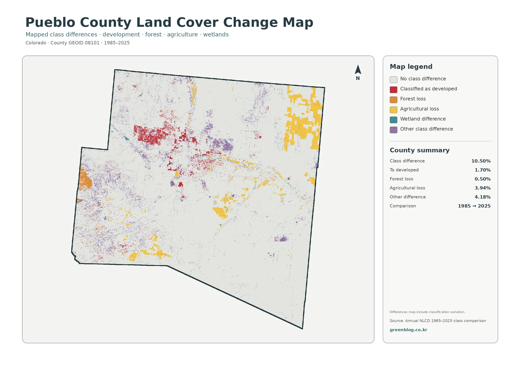 Pueblo County land cover change map