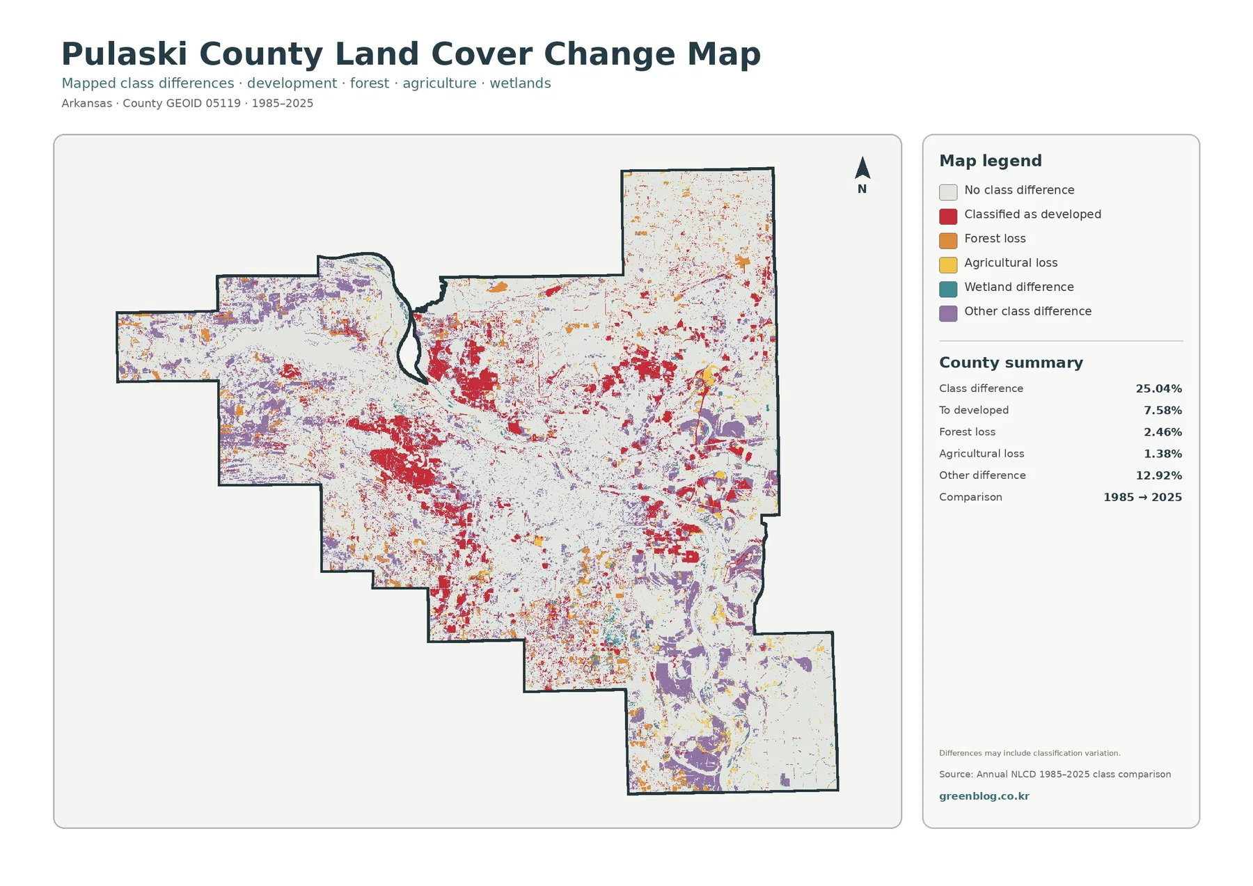 Pulaski County 토지 피복 변화 지도