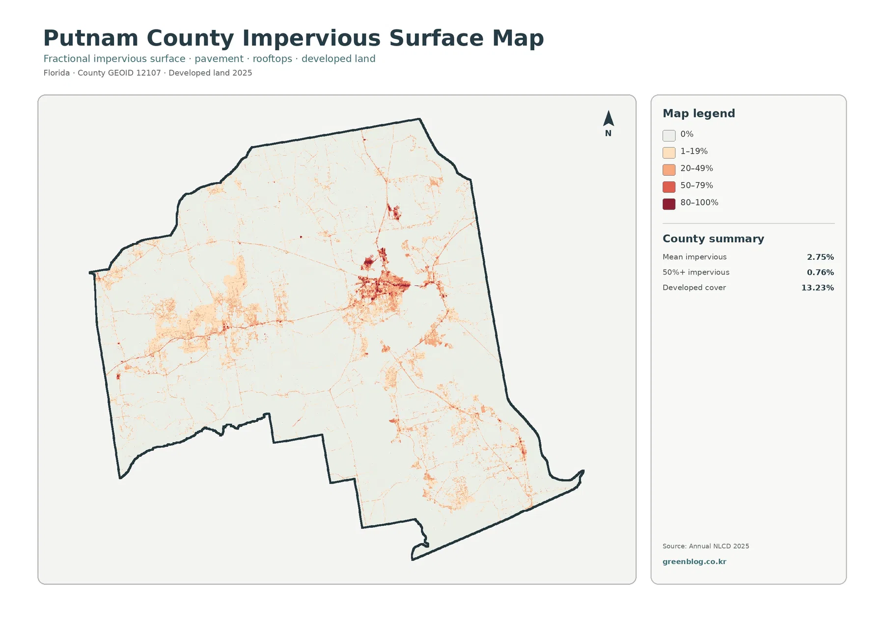 Putnam County impervious surface and developed land map