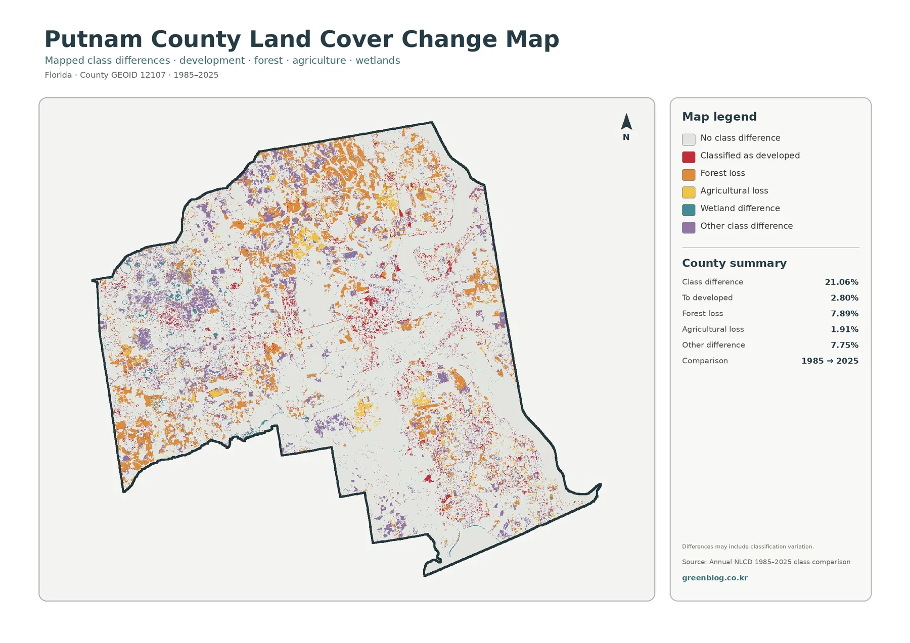 Putnam County land cover change map