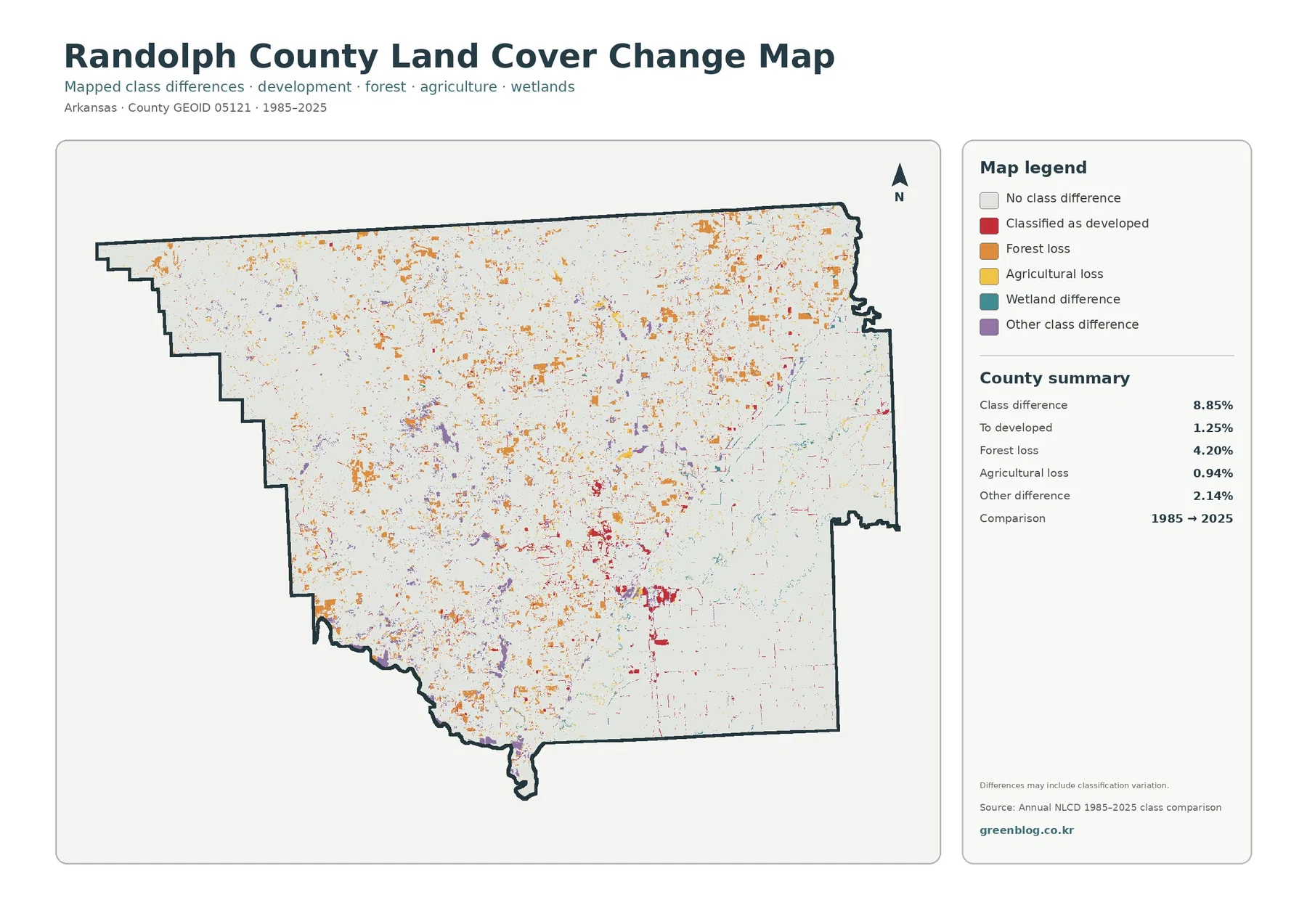 Randolph County 토지 피복 변화 지도