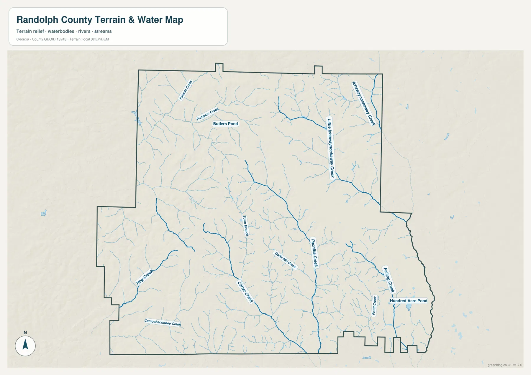 Randolph County Georgia water terrain map Pataula Ichawaynochaway creeks