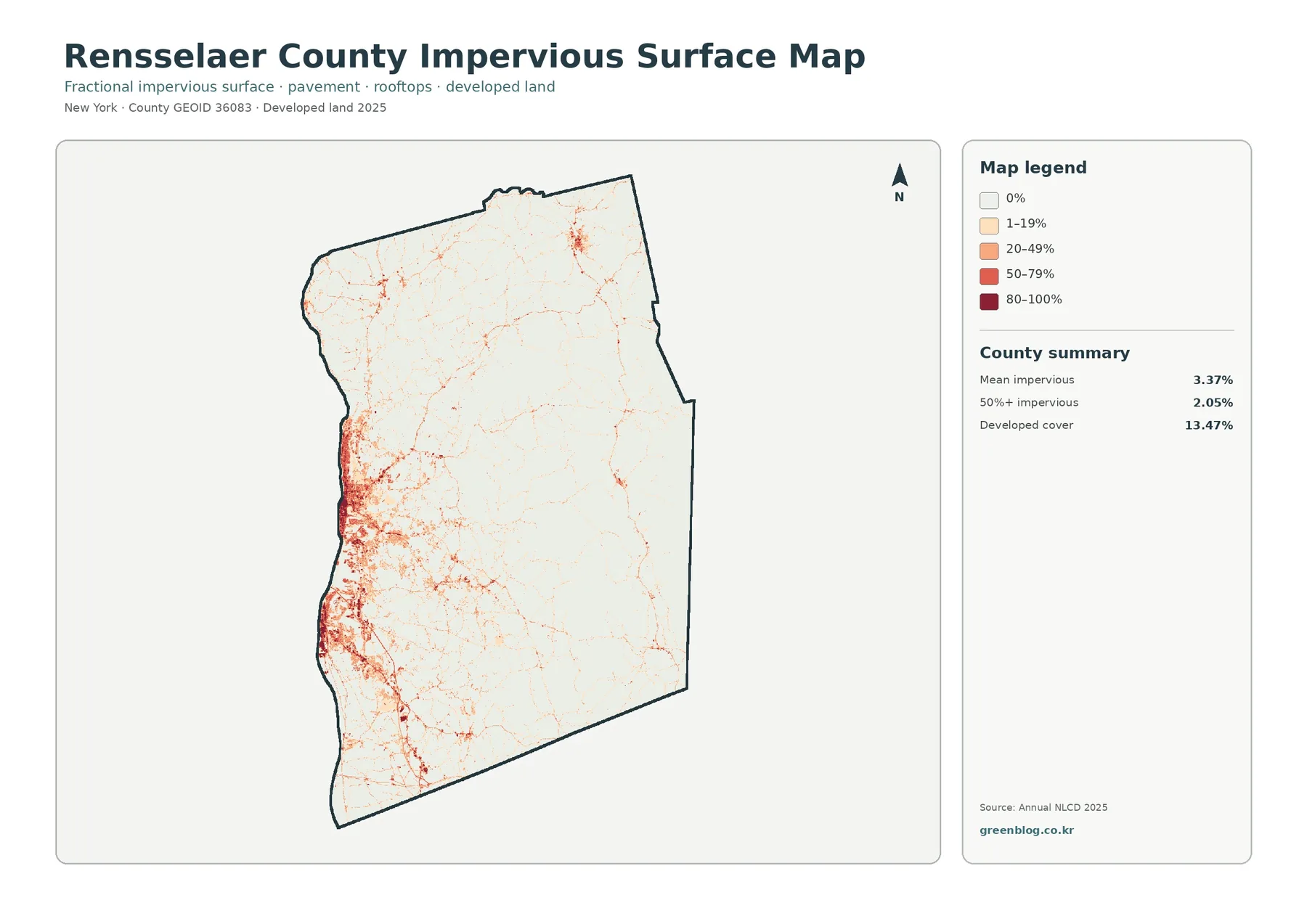 Rensselaer County 불투수·개발지 지도