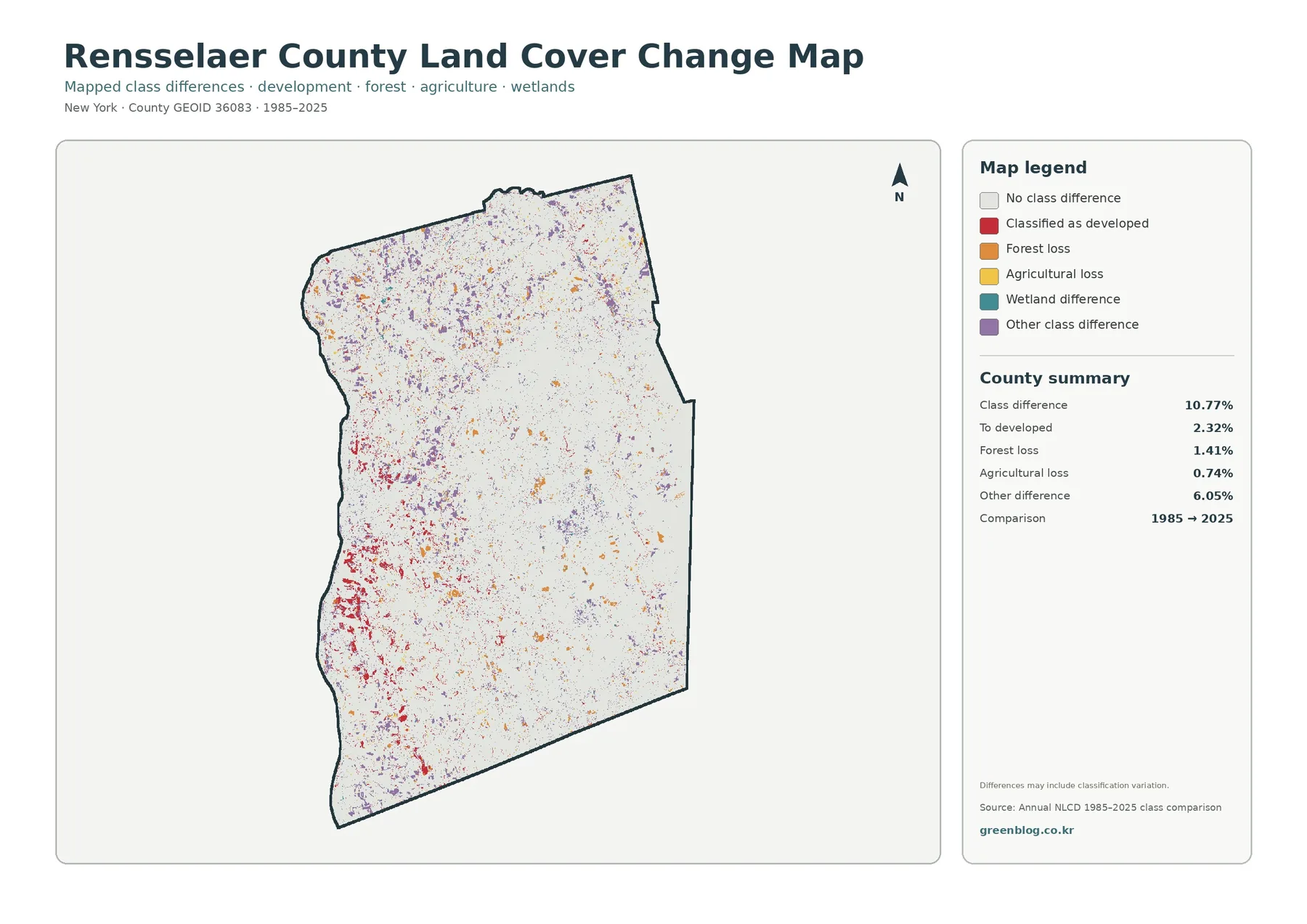 Rensselaer County 토지 피복 변화 지도