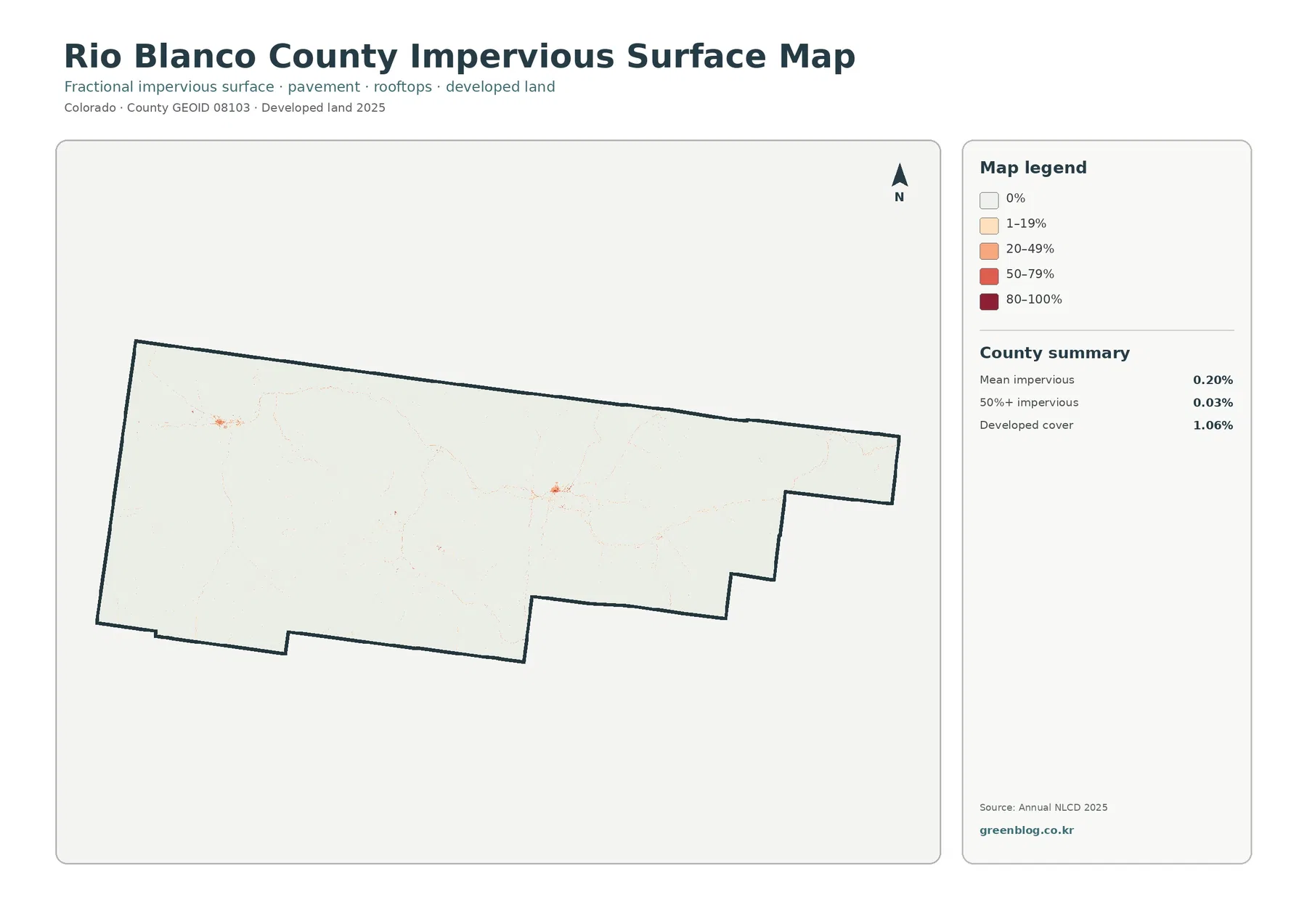 Rio Blanco County impervious surface and developed land map
