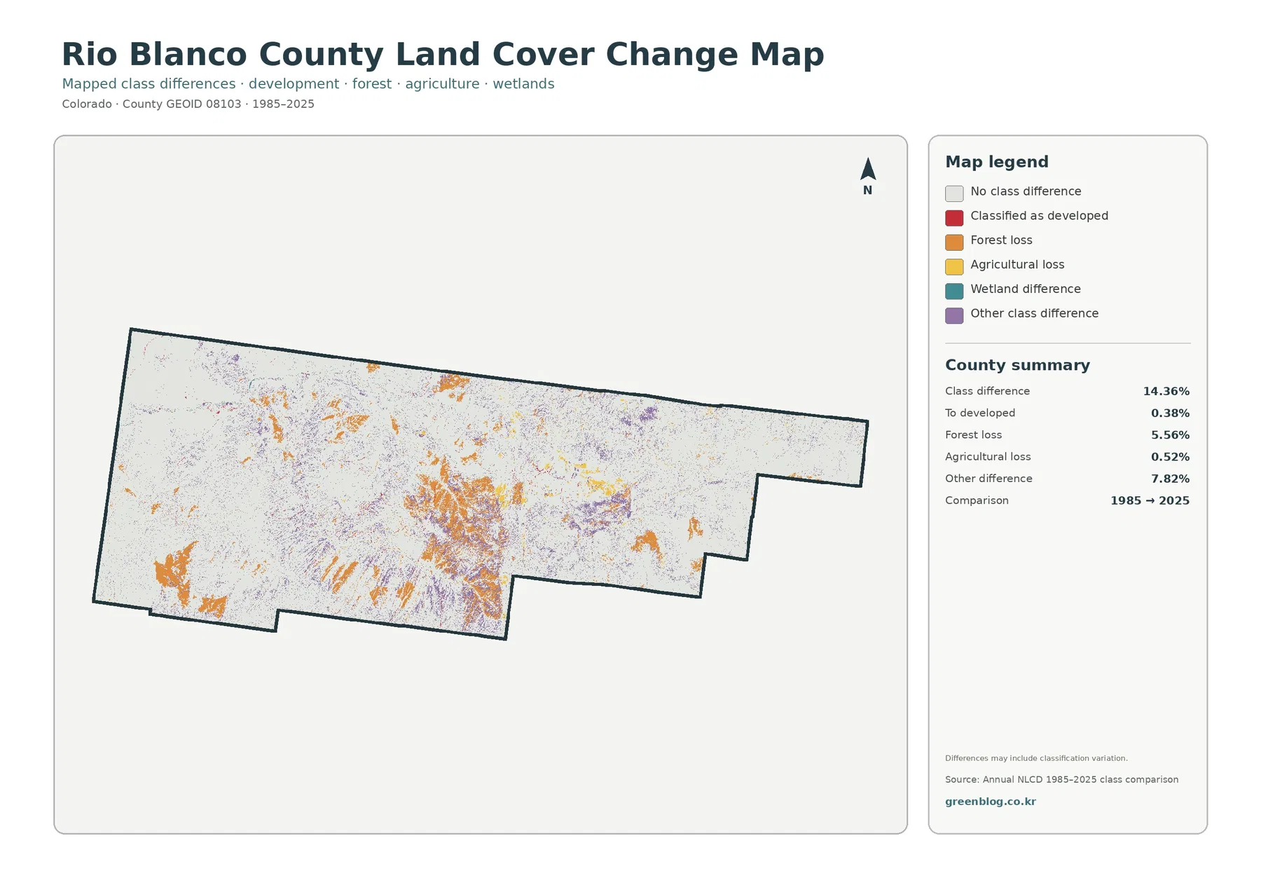 Rio Blanco County land cover change map