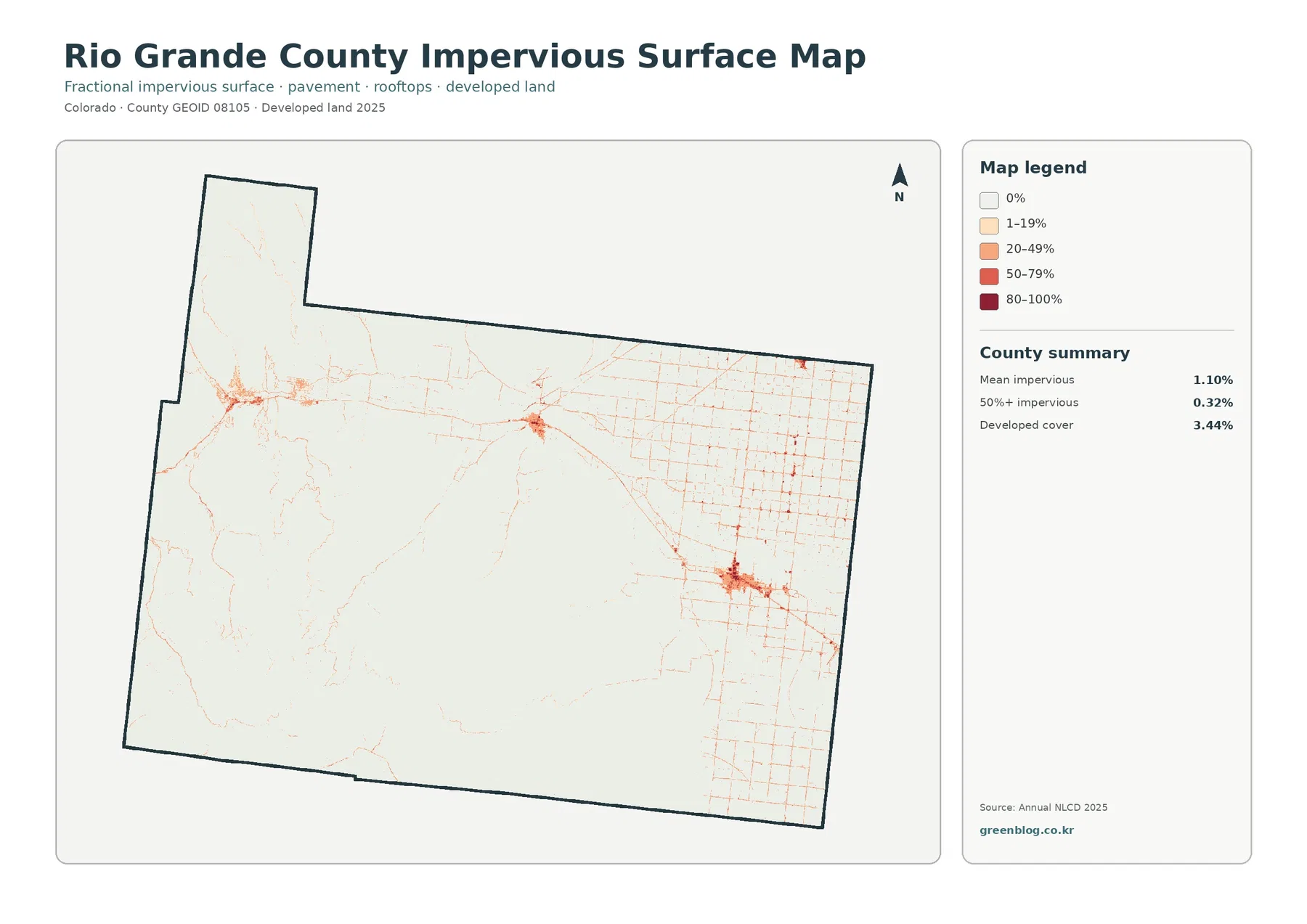 Rio Grande County impervious surface and developed land map