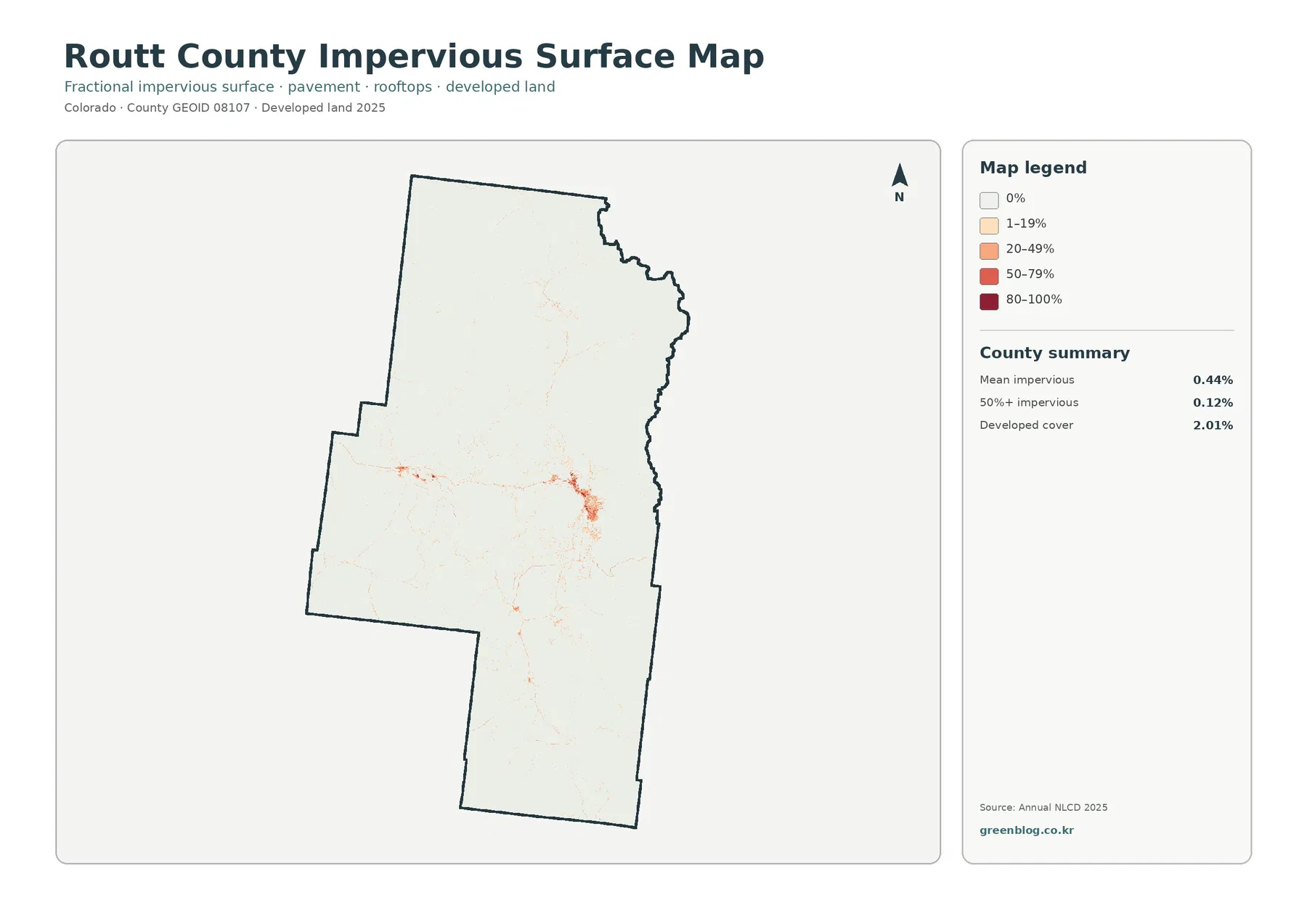 Routt County impervious surface and developed land map