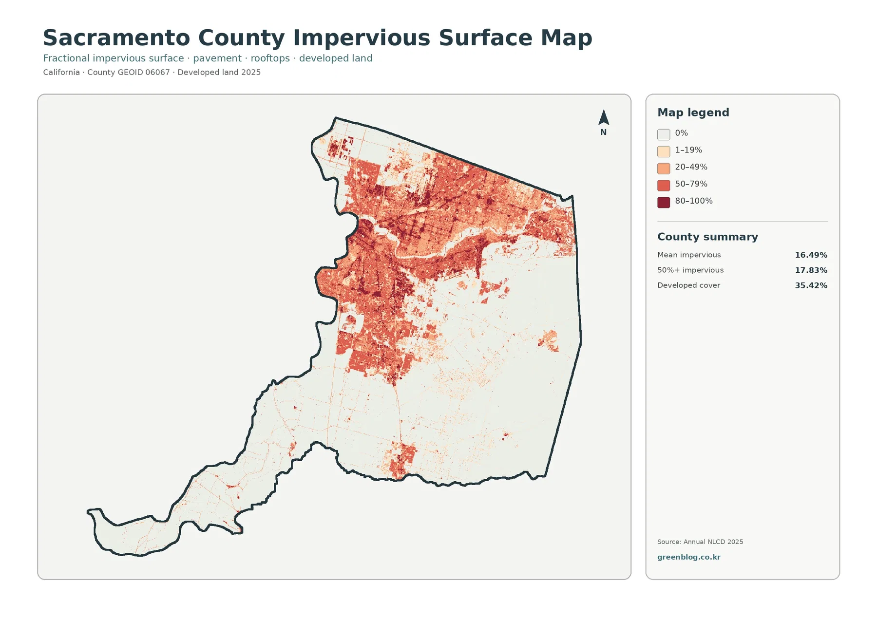 Sacramento County 불투수·개발지 지도