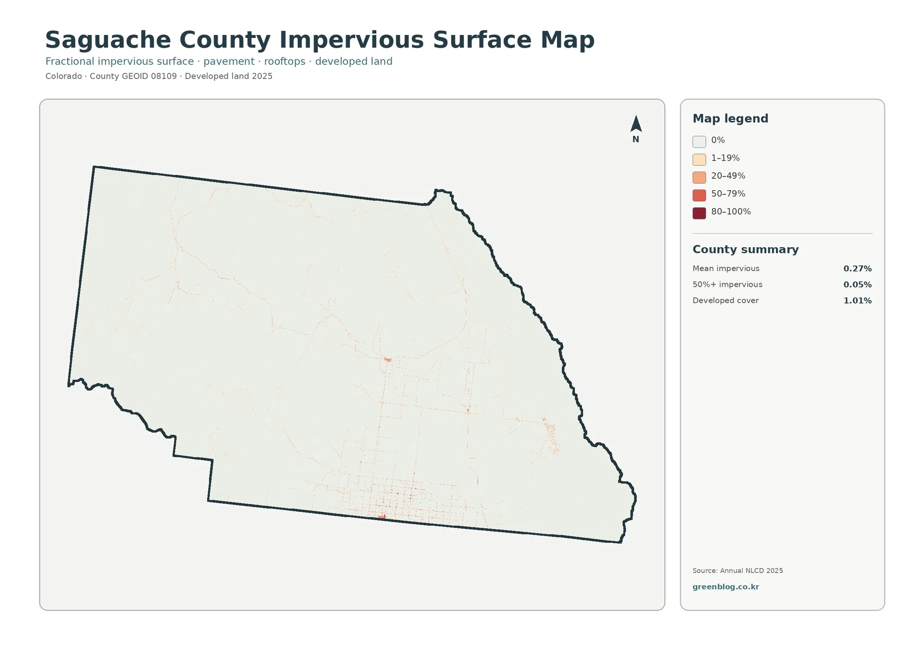 Saguache County impervious surface and developed land map
