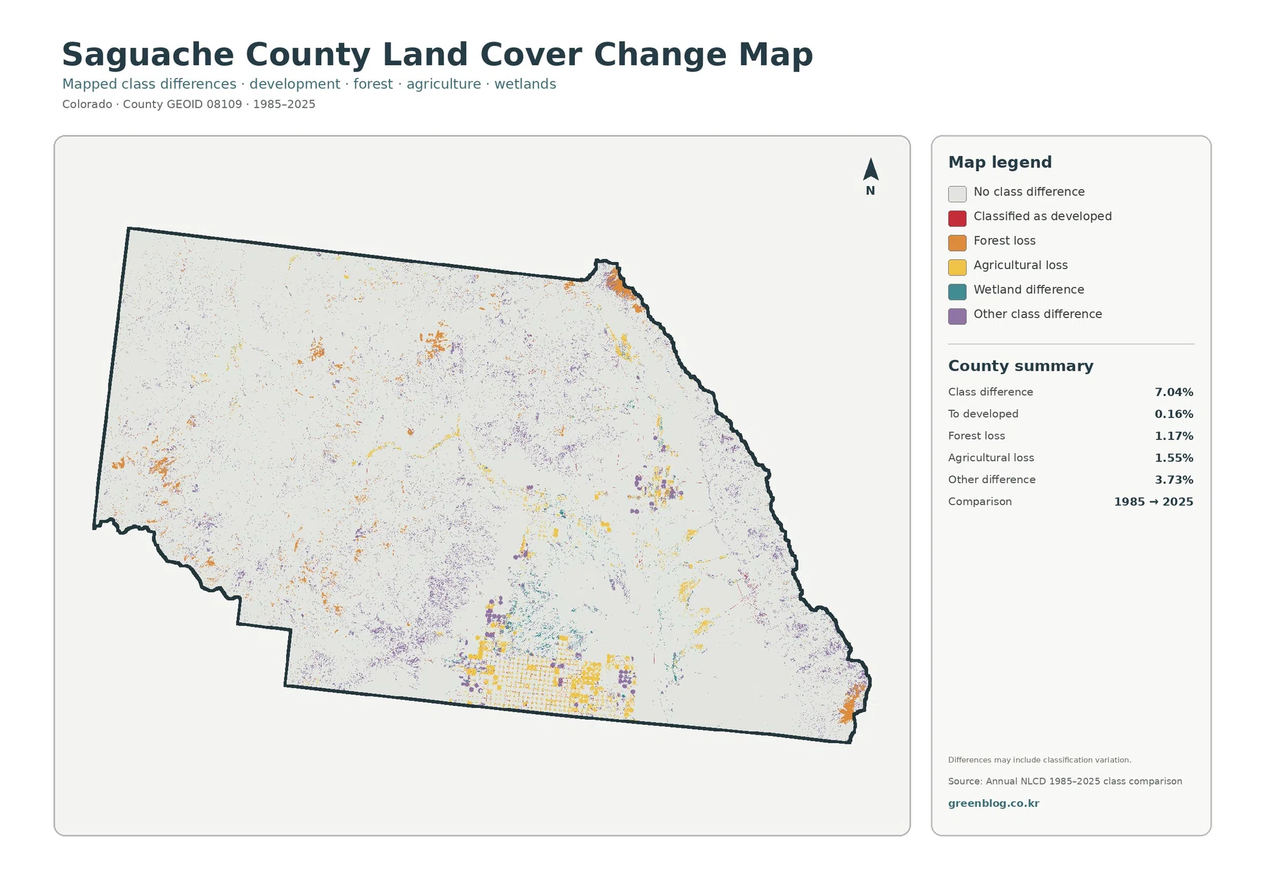 Saguache County land cover change map