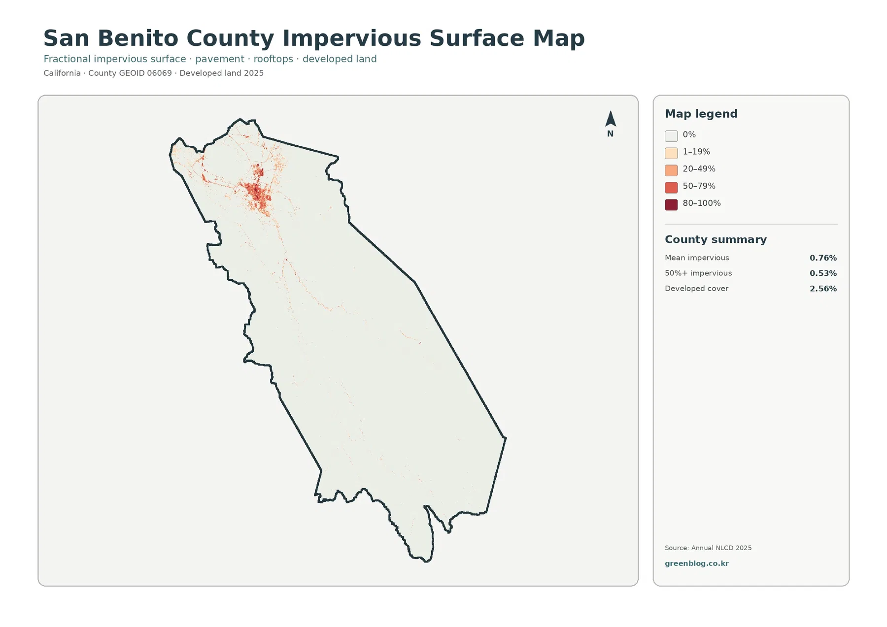San Benito County 불투수·개발지 지도
