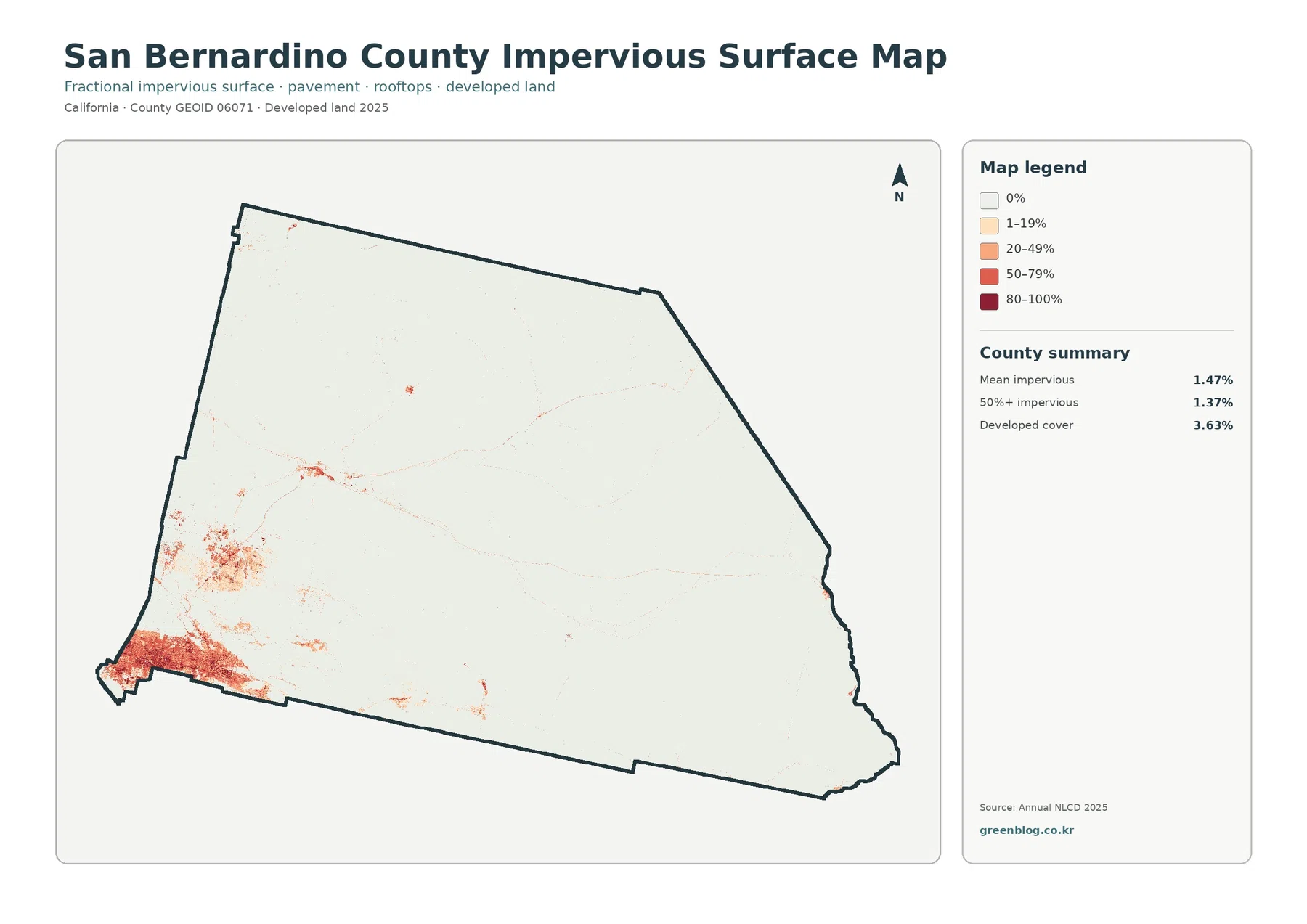 San Bernardino County 불투수·개발지 지도