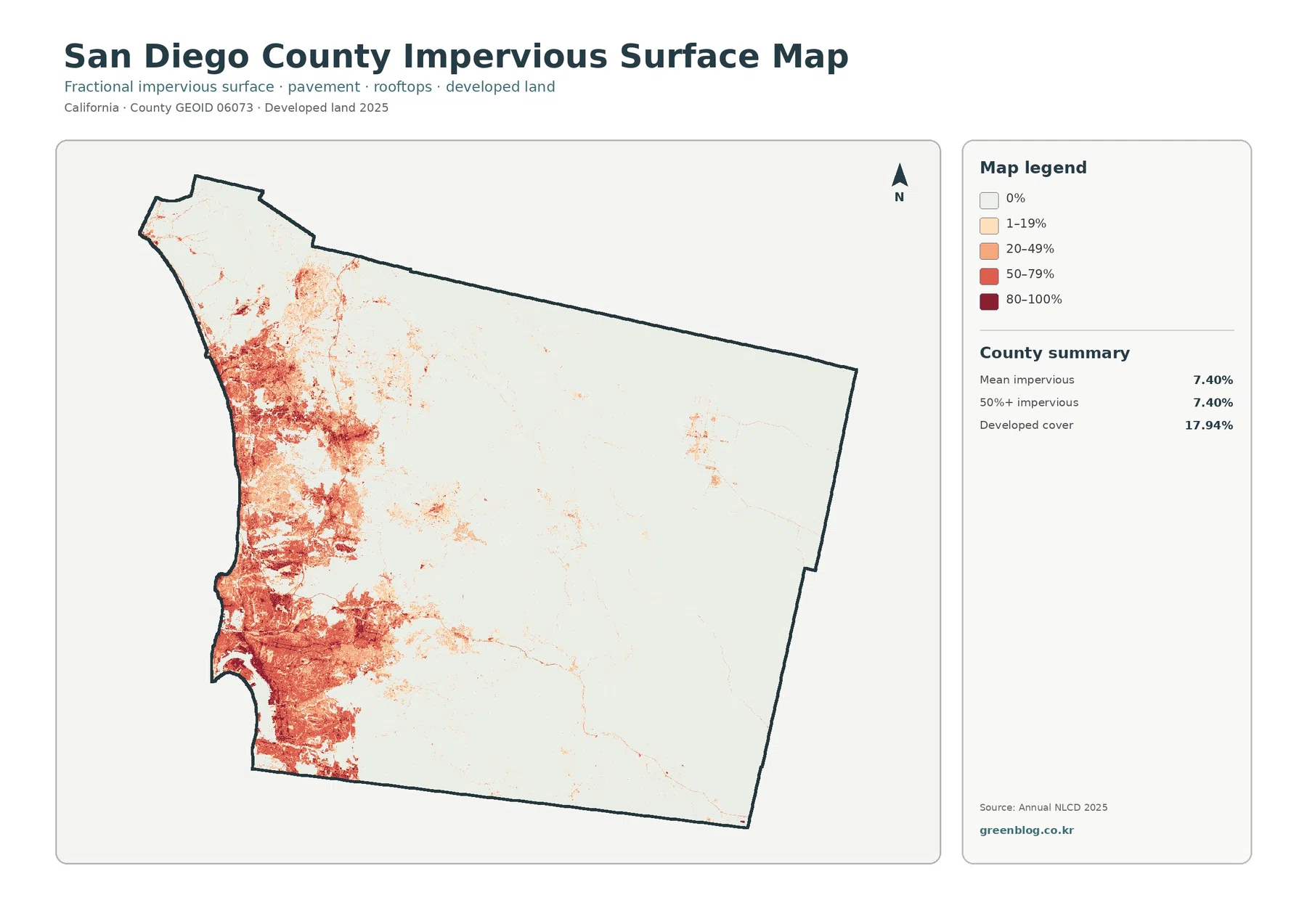 San Diego County impervious surface and developed land map