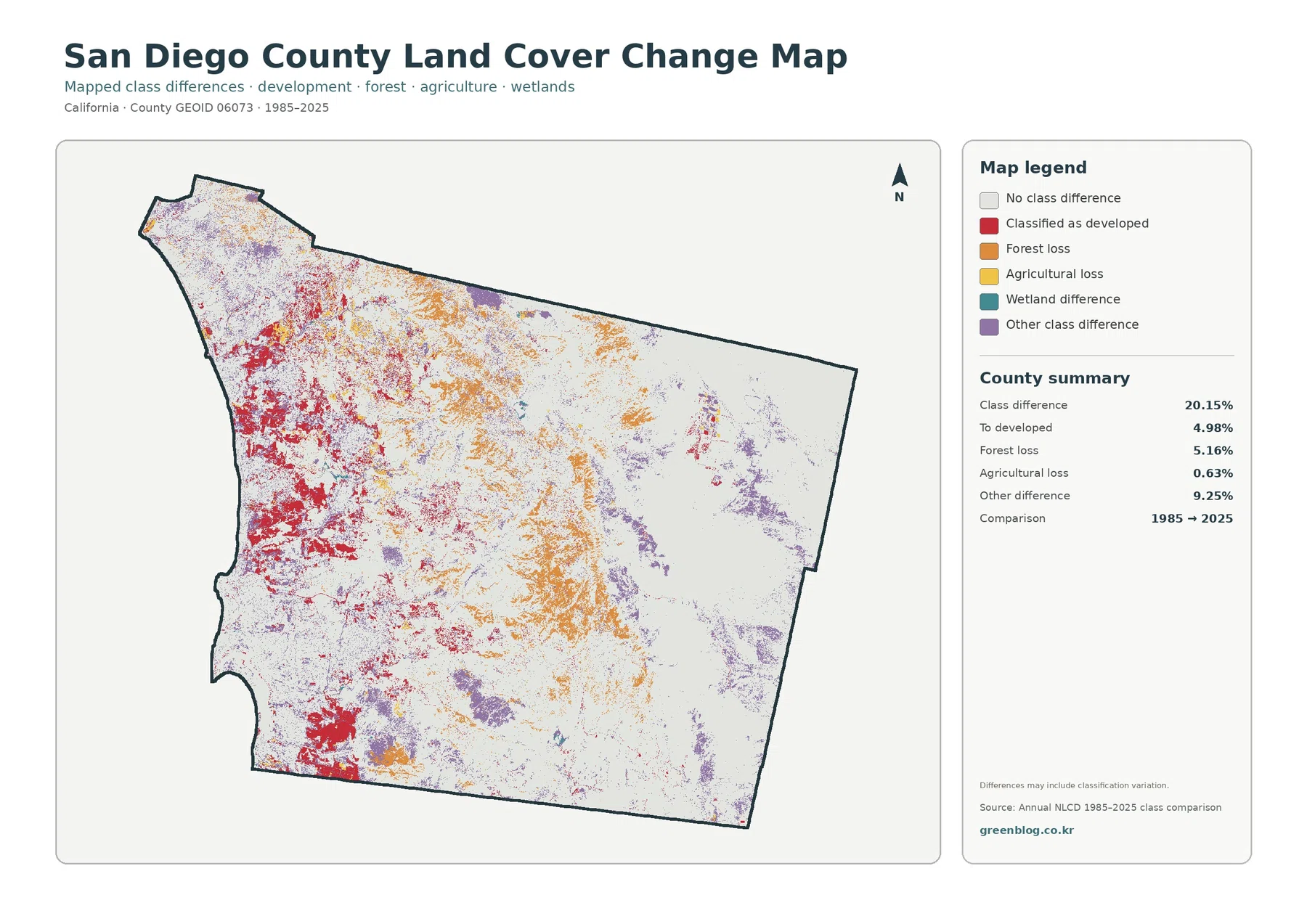 San Diego County land cover change map