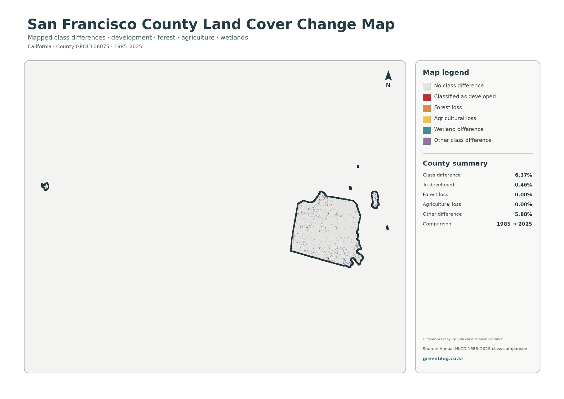 San Francisco County 토지 피복 변화 지도
