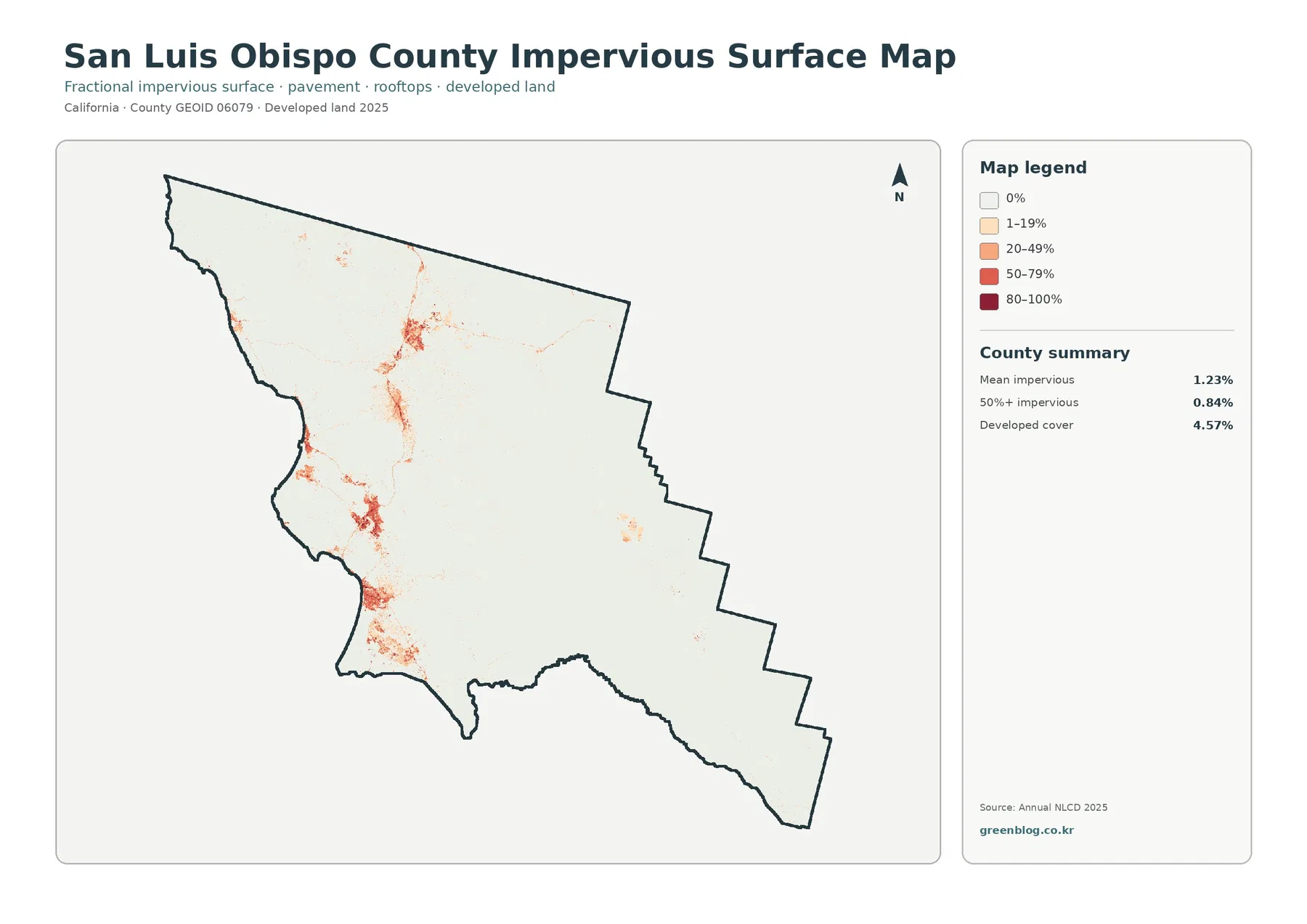 San Luis Obispo County 불투수·개발지 지도