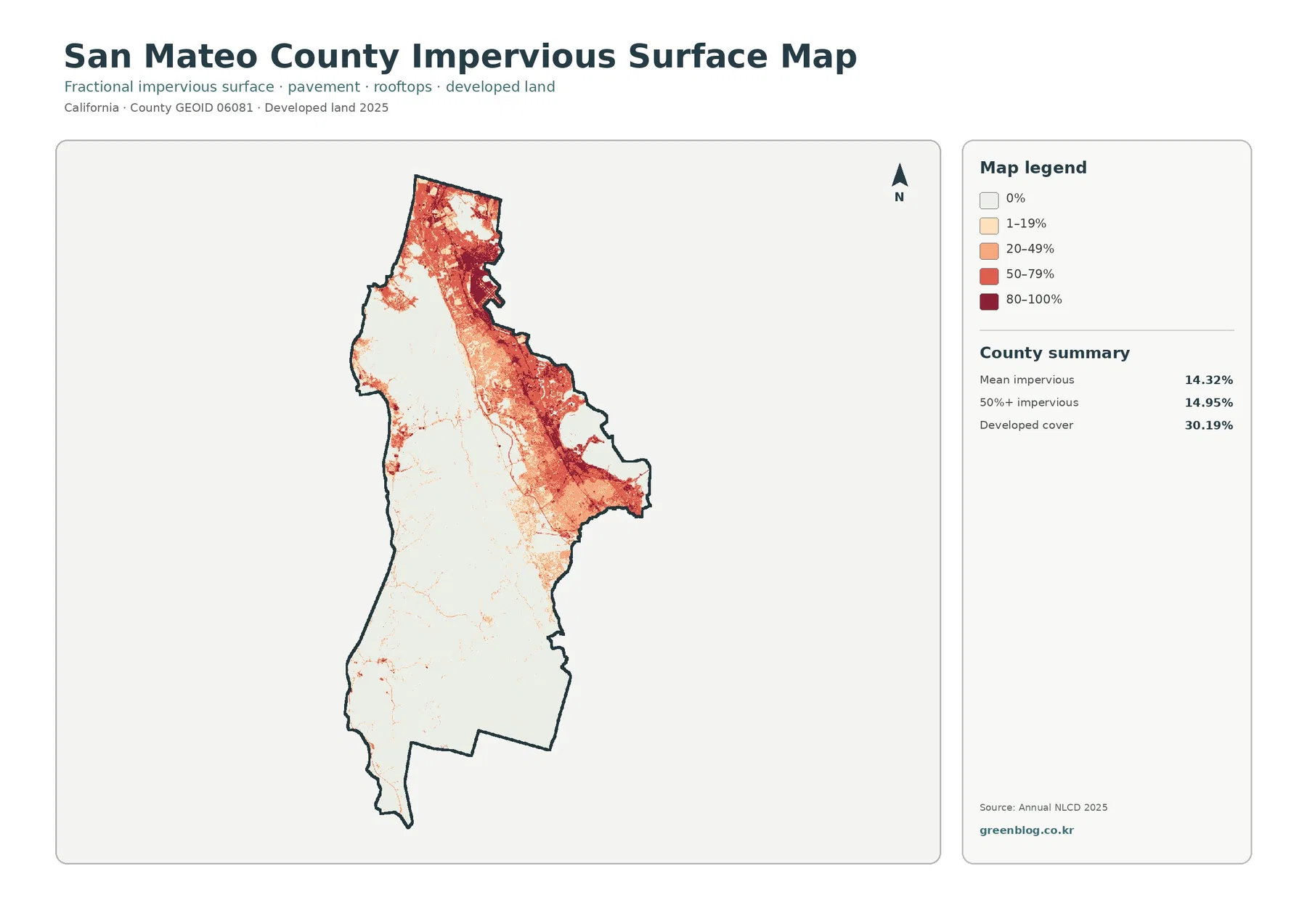 San Mateo County 불투수·개발지 지도