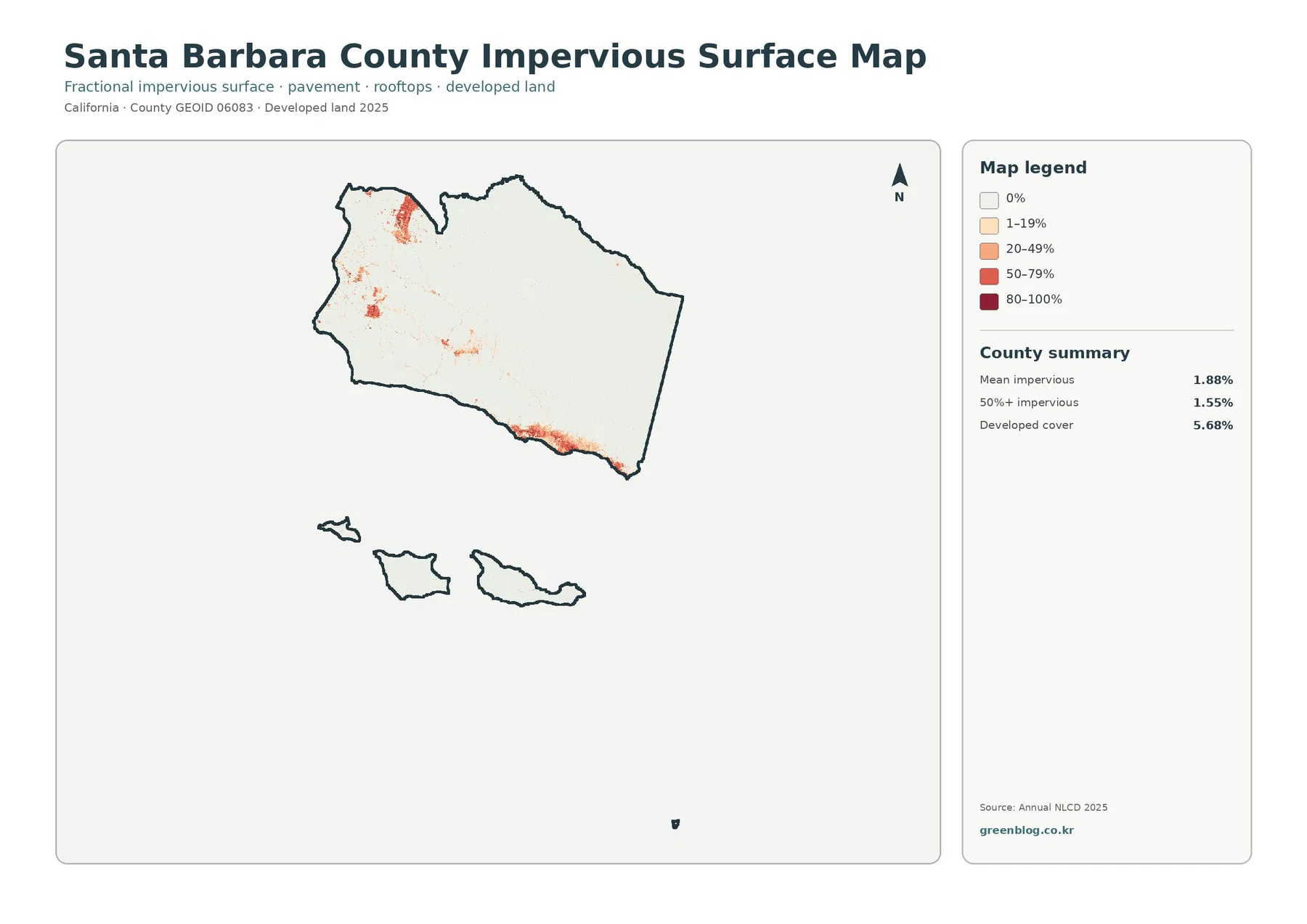 Santa Barbara County 불투수·개발지 지도