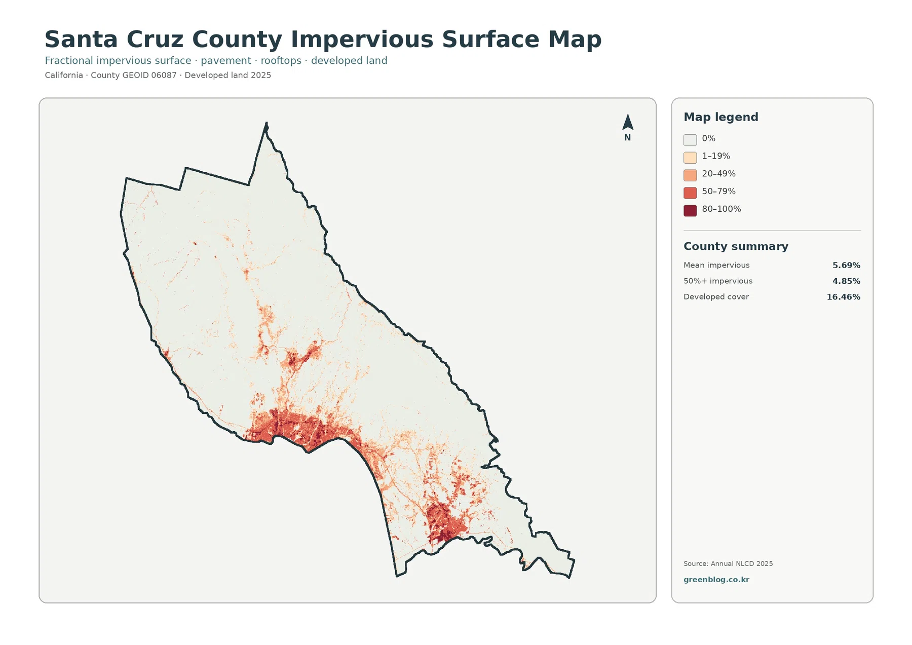 Santa Cruz County 불투수·개발지 지도