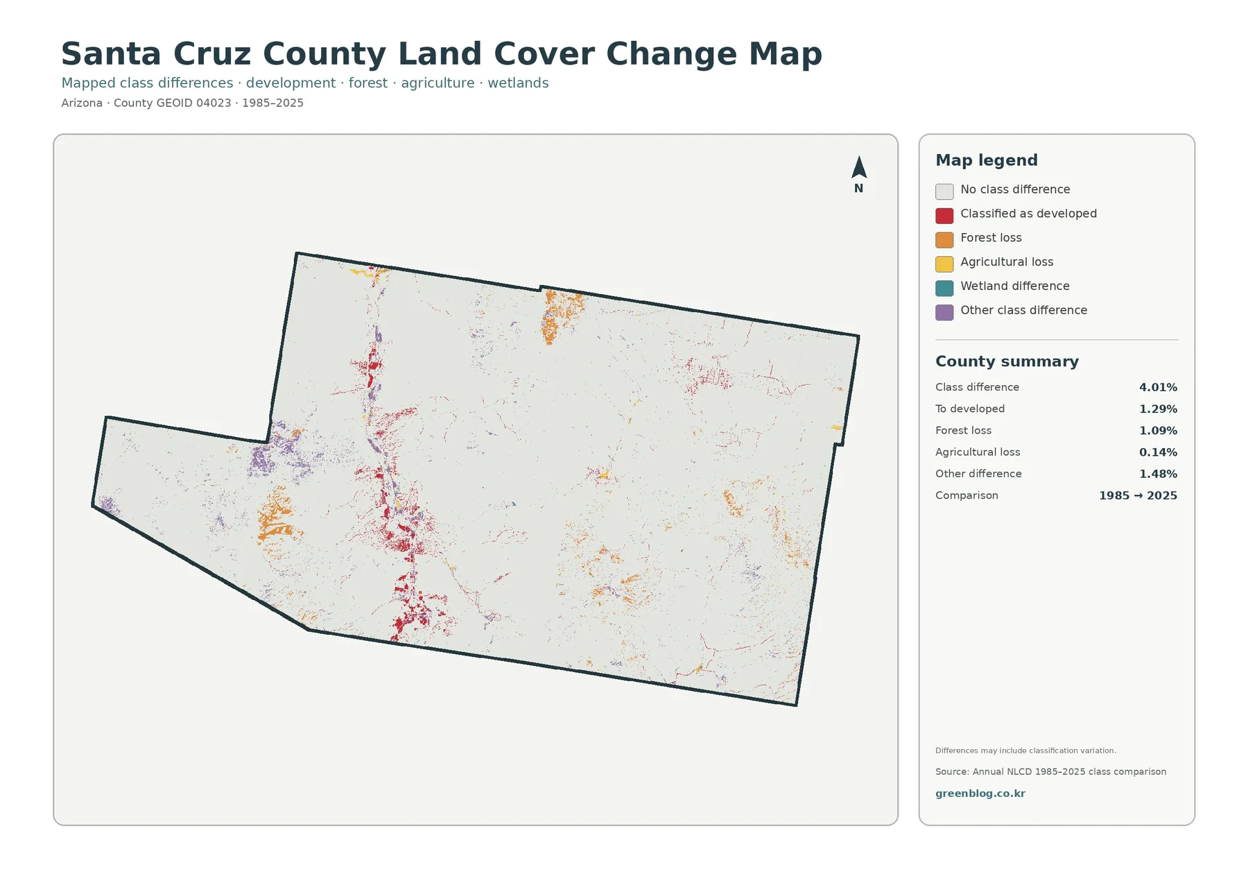 Santa Cruz County 토지 피복 변화 지도