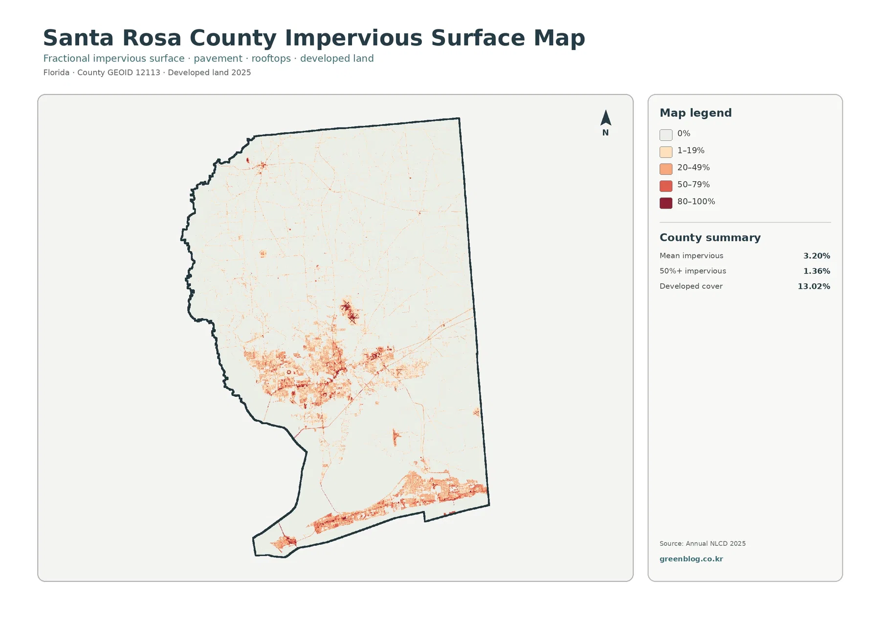 Santa Rosa County impervious surface and developed land map