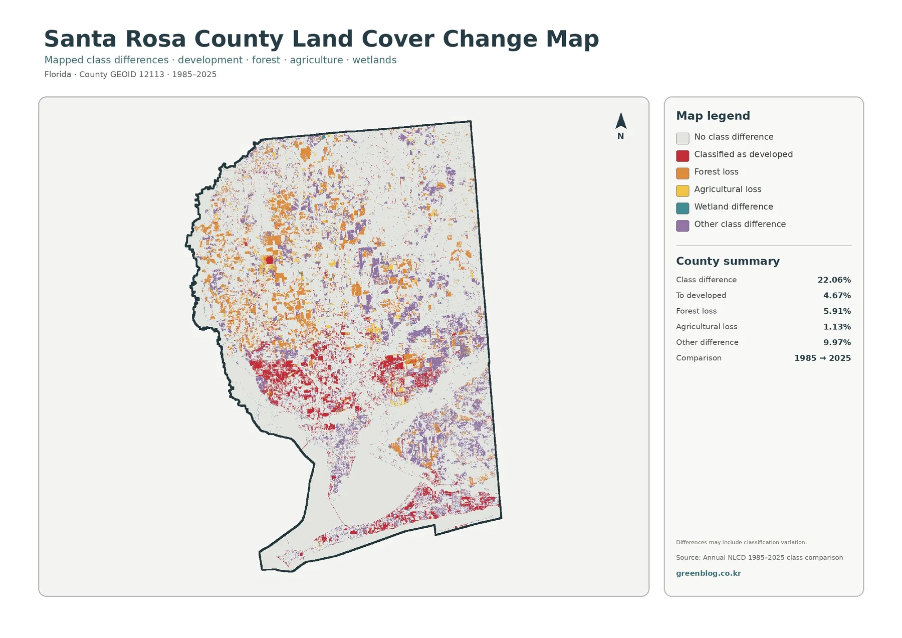 Santa Rosa County land cover change map