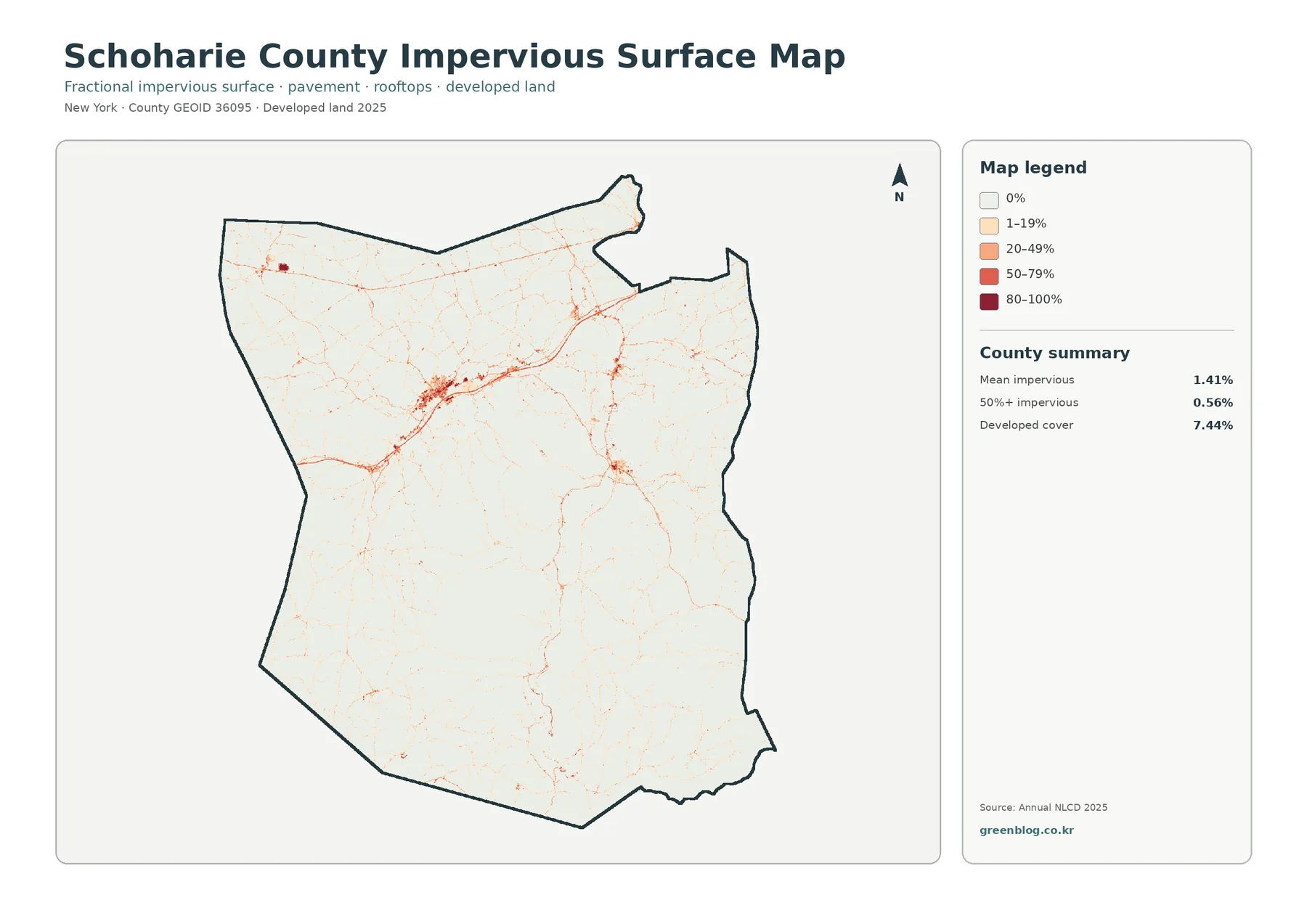 Schoharie County 불투수·개발지 지도
