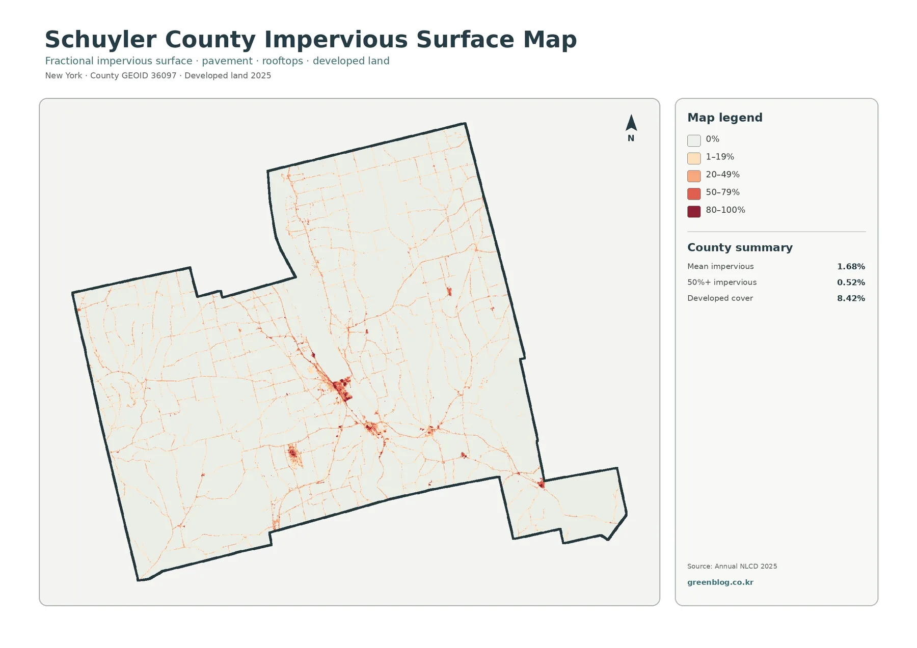 Schuyler County 불투수·개발지 지도