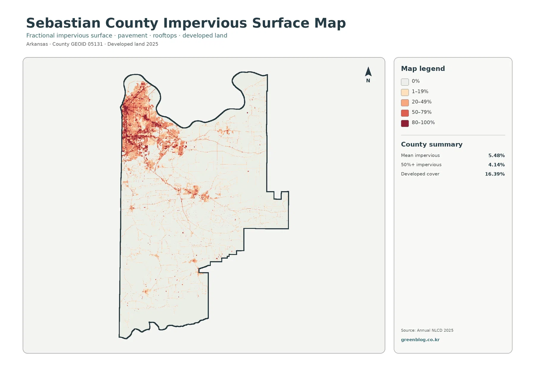 Sebastian County impervious surface and developed land map