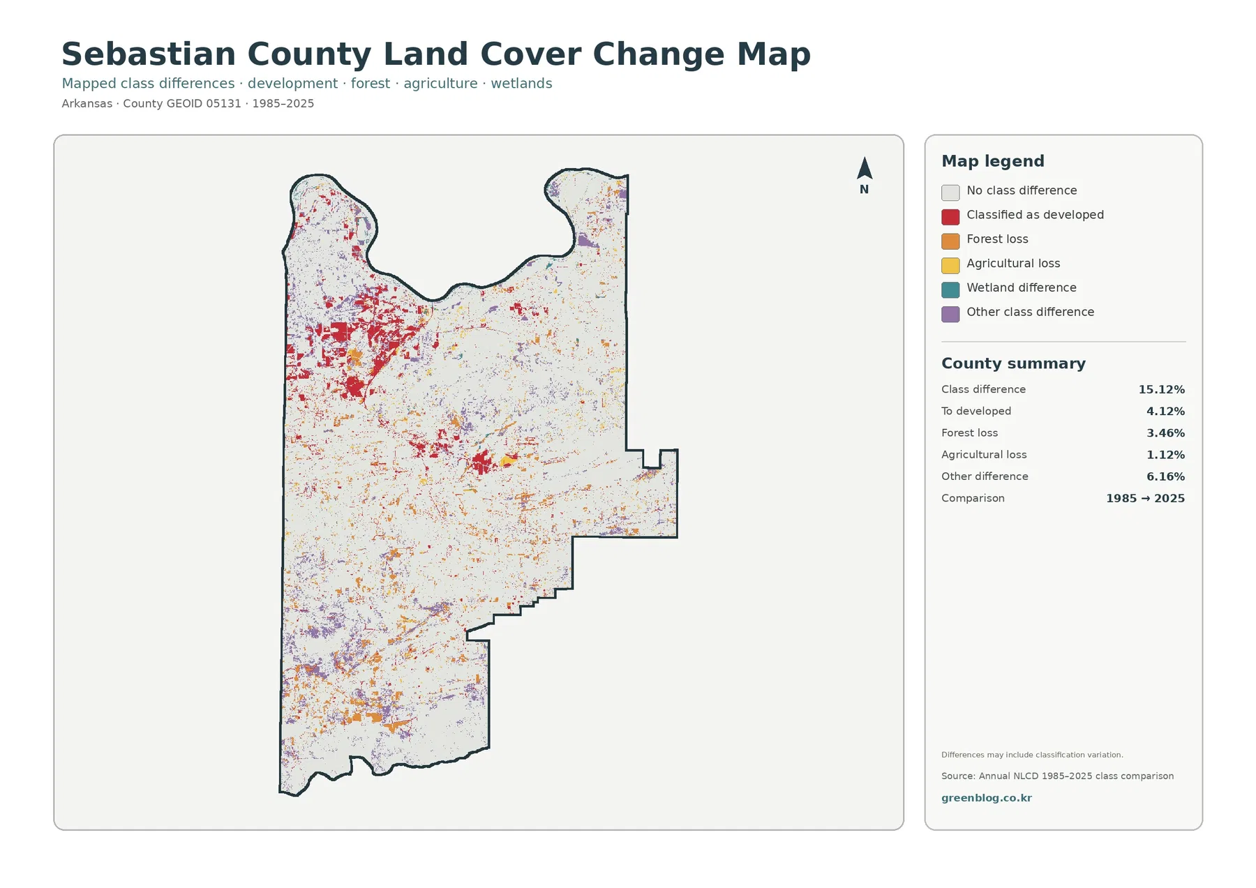 Sebastian County land cover change map
