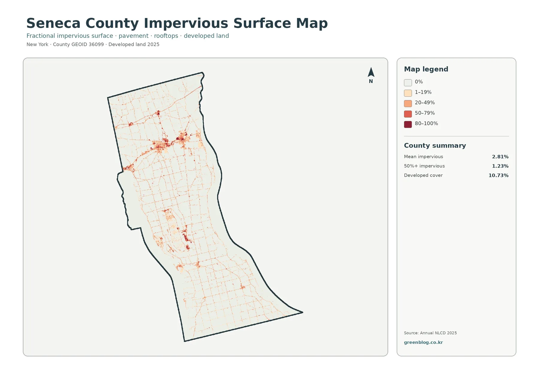 Seneca County impervious surface and developed land map