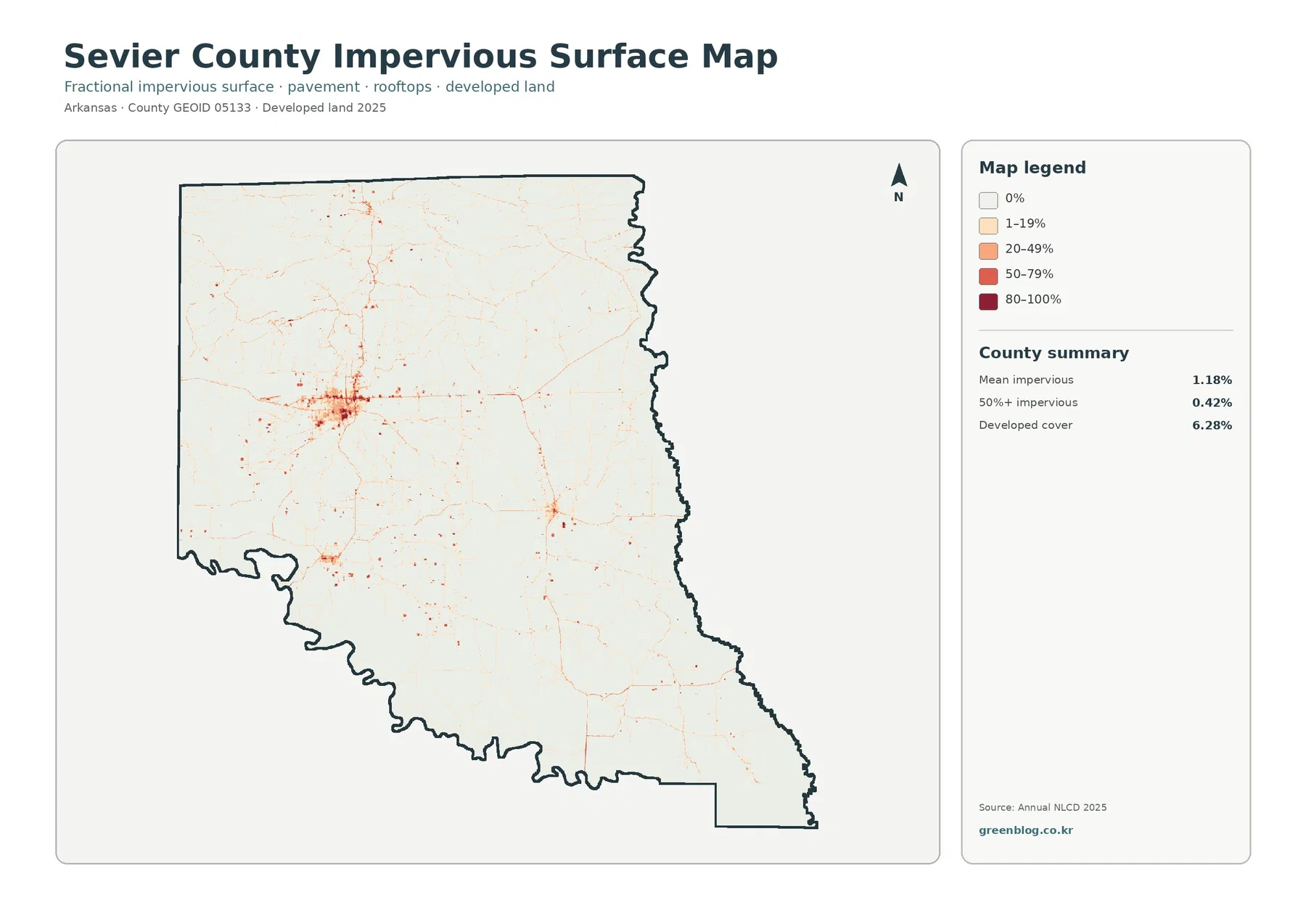County impervious surface and developed land map