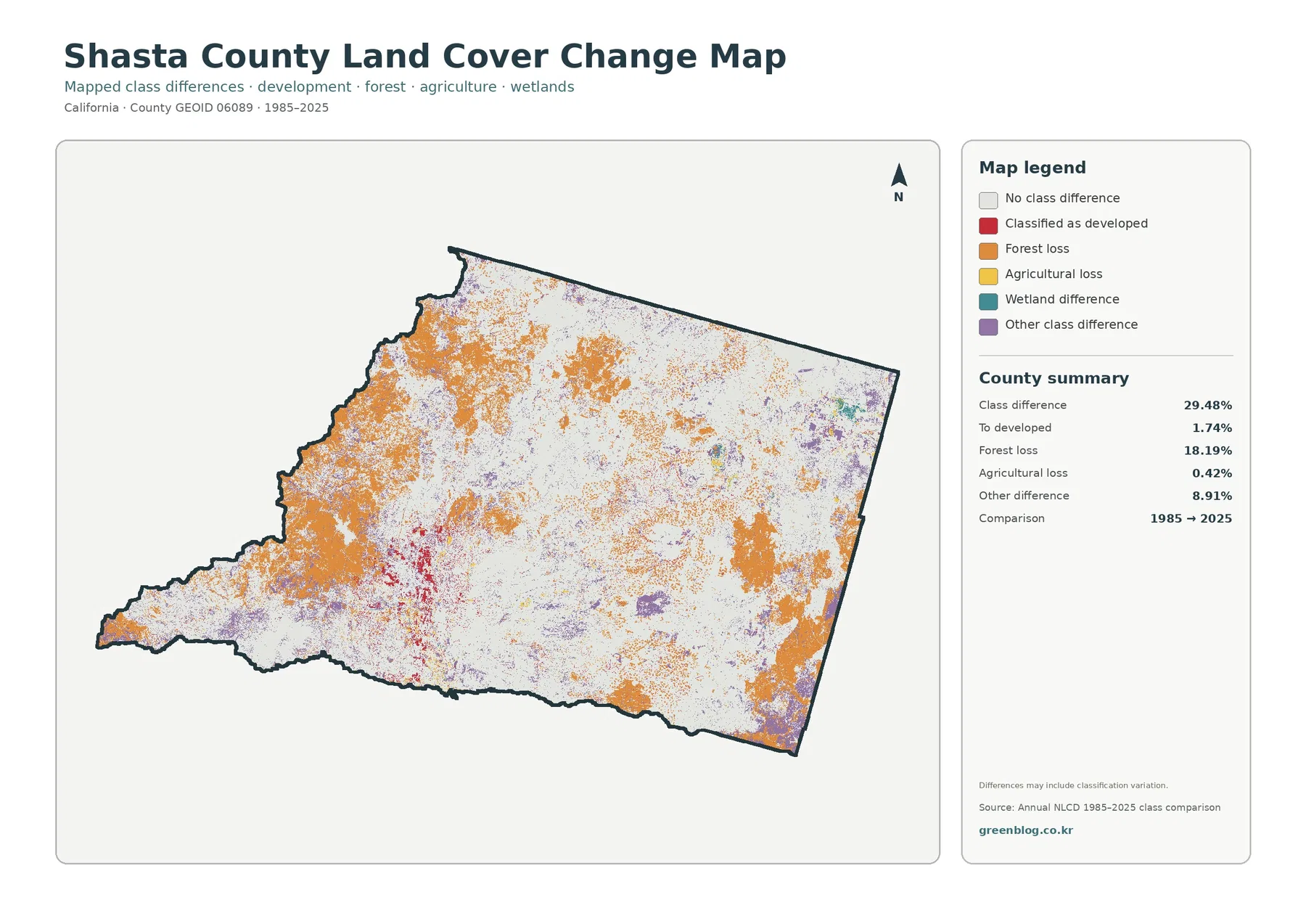 Shasta County 토지 피복 변화 지도