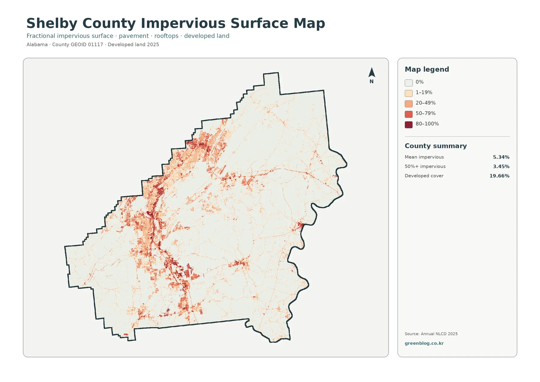 Shelby County impervious surface and developed land map