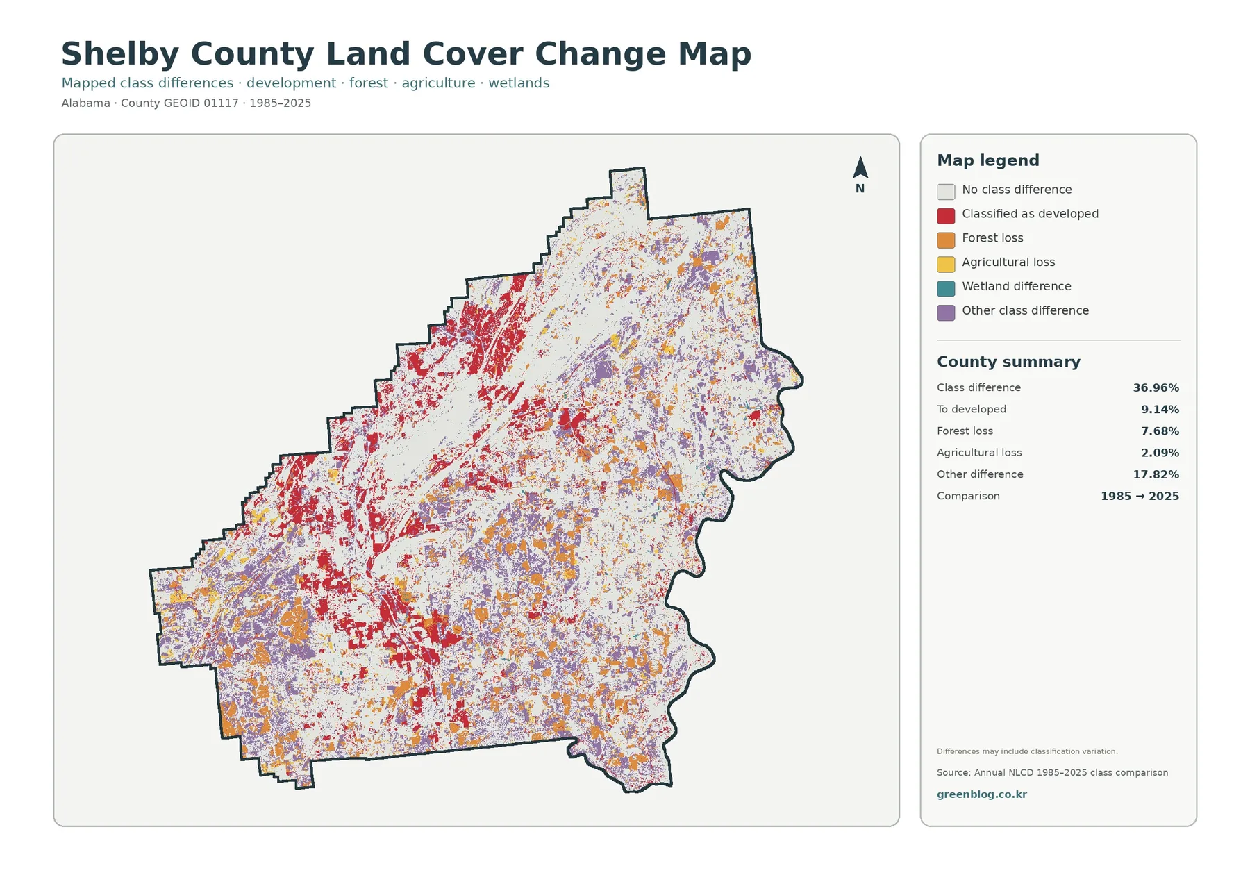 Shelby County land cover change map