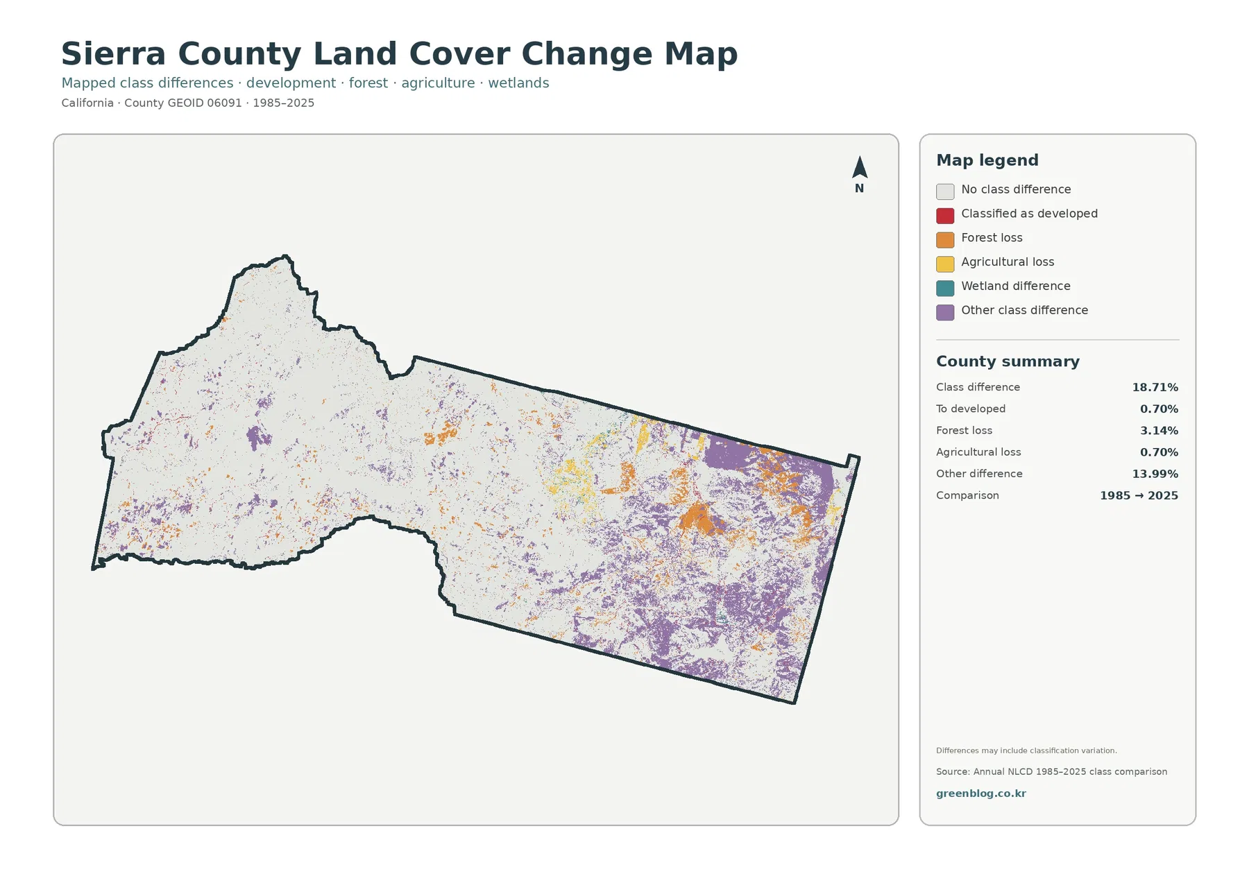 Sierra County 토지 피복 변화 지도