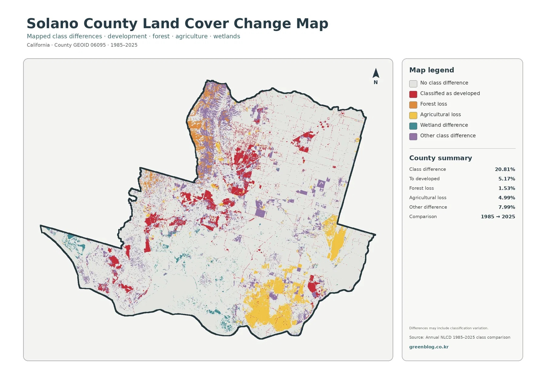 Solano County 토지 피복 변화 지도