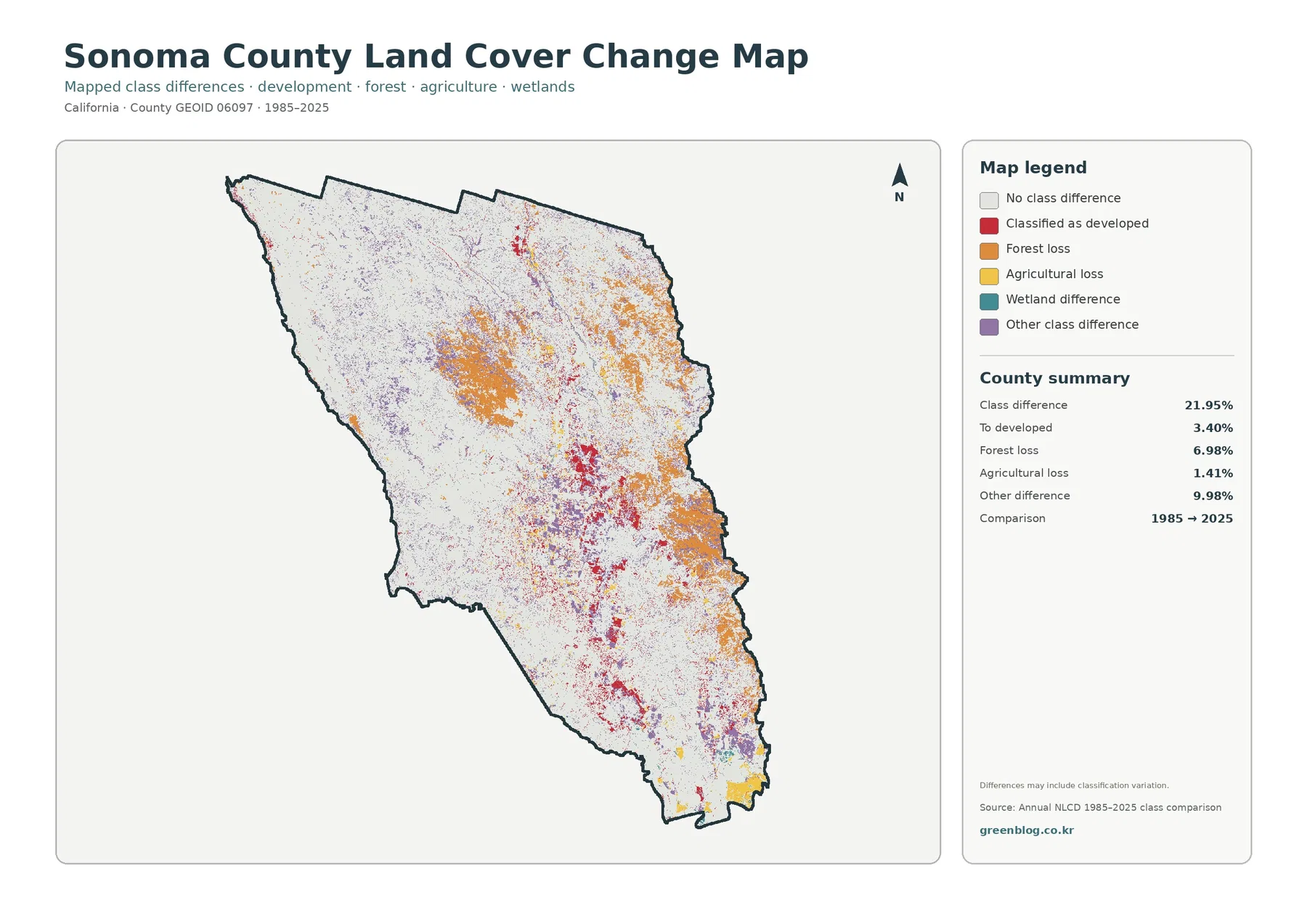 Sonoma County 토지 피복 변화 지도