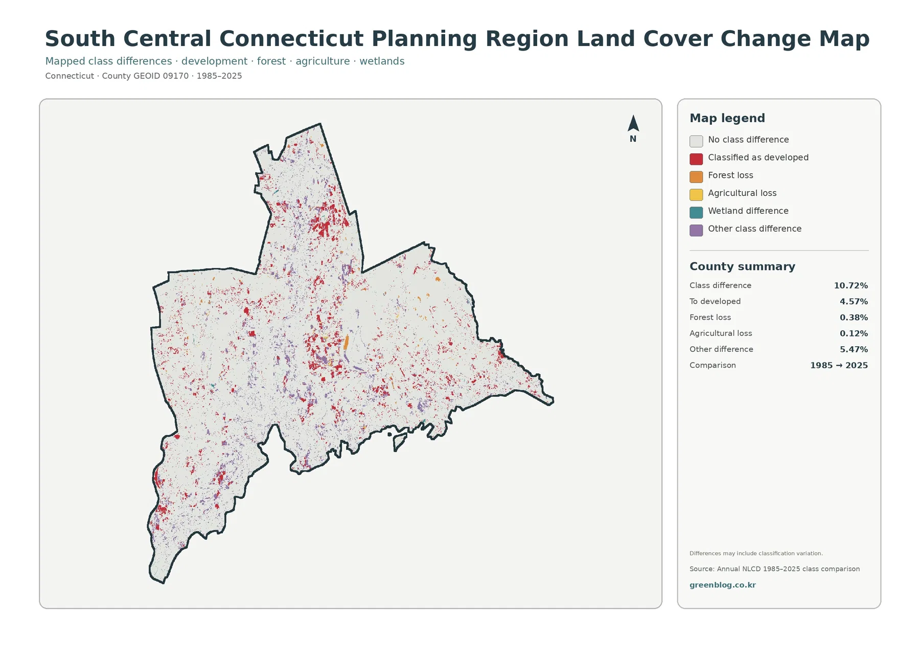 South Central Connecticut Planning Region 토지 피복 변화 지도