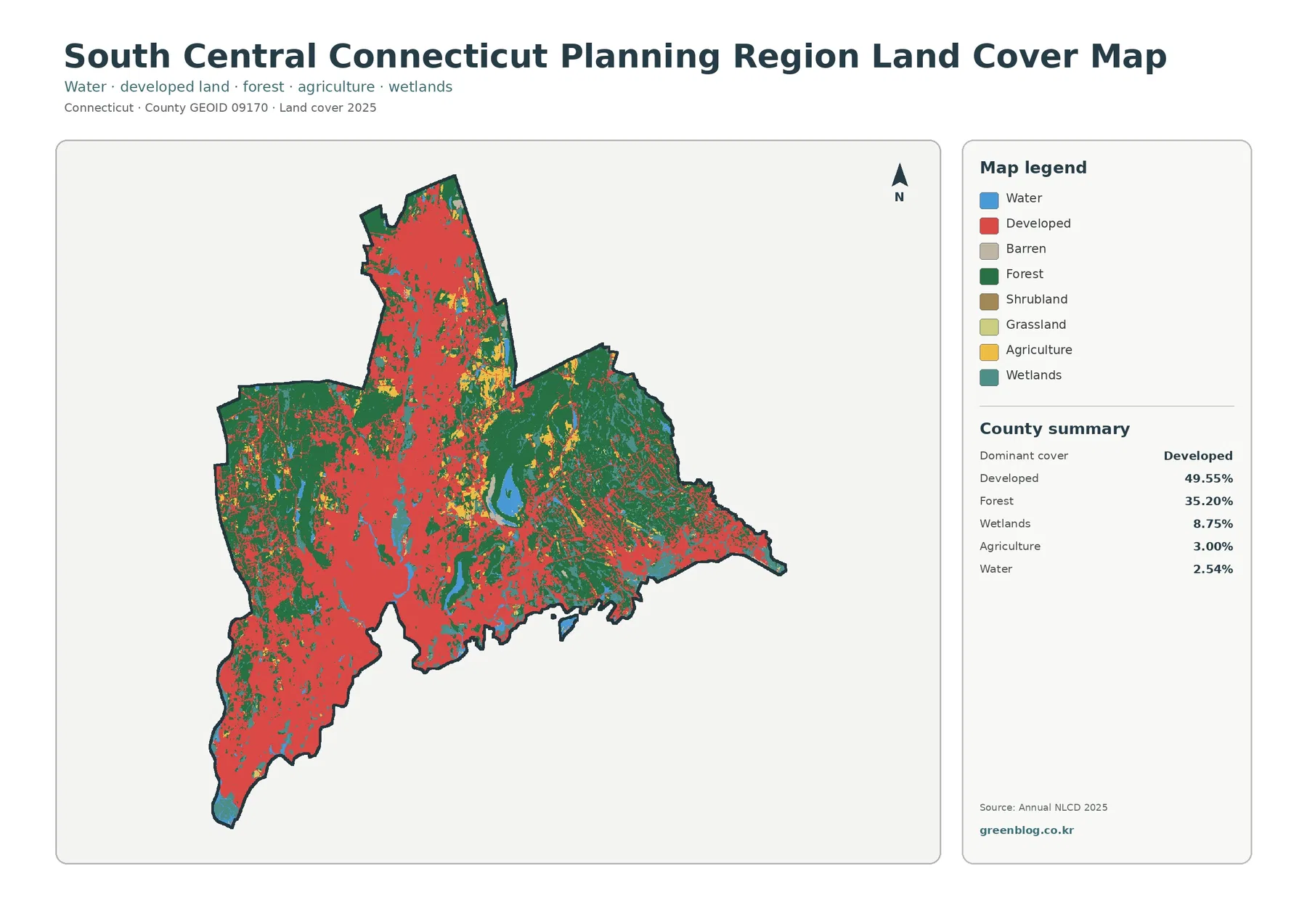 South Central Connecticut Planning Region 토지 피복 지도
