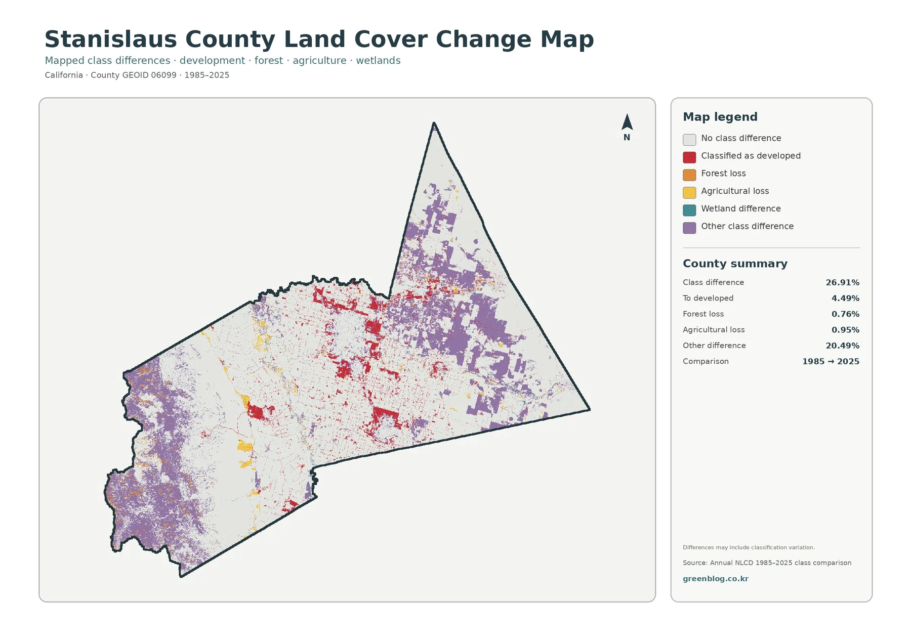 Stanislaus County 토지 피복 변화 지도