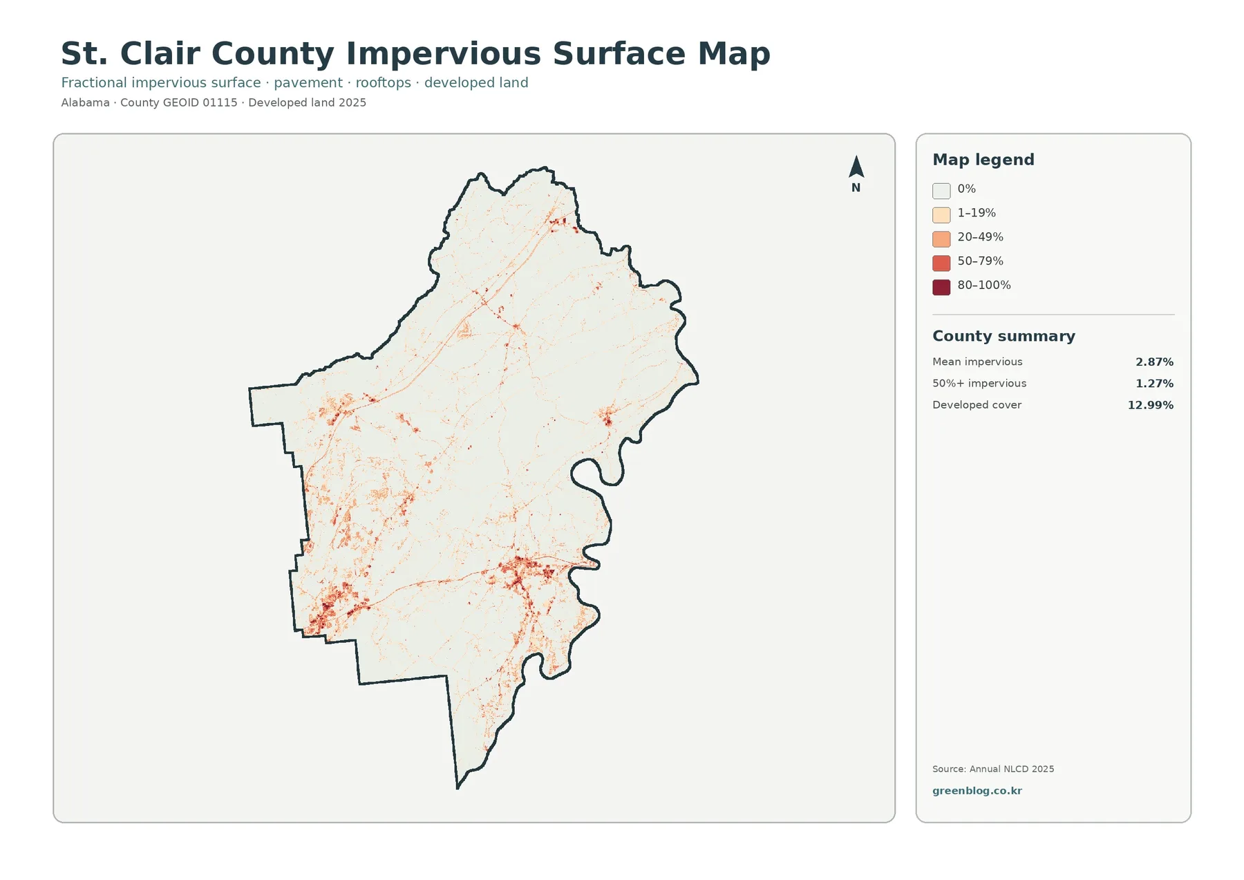 St. Clair County impervious surface and developed land map