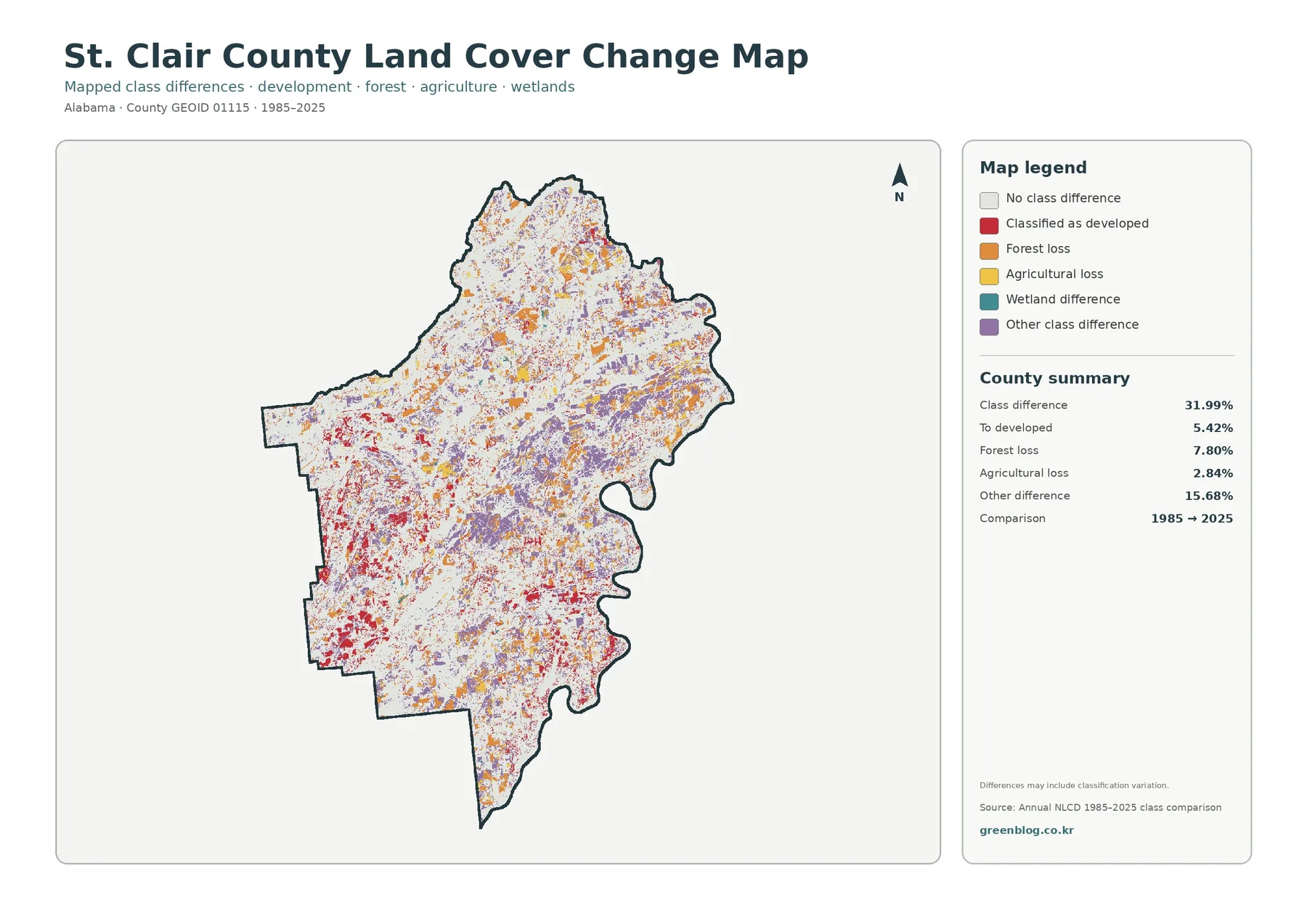 St. Clair County land cover change map