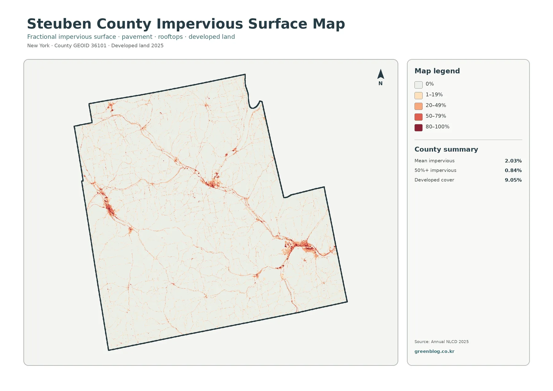 Steuben County impervious surface and developed land map