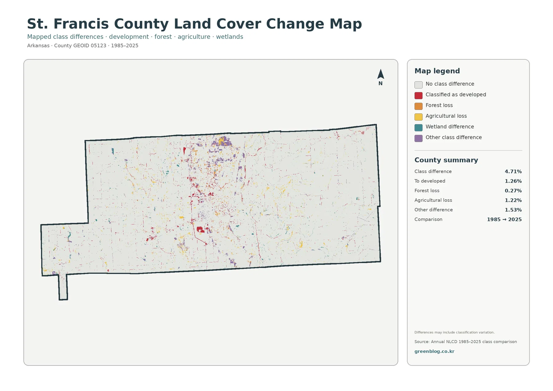St. Francis County 토지 피복 변화 지도